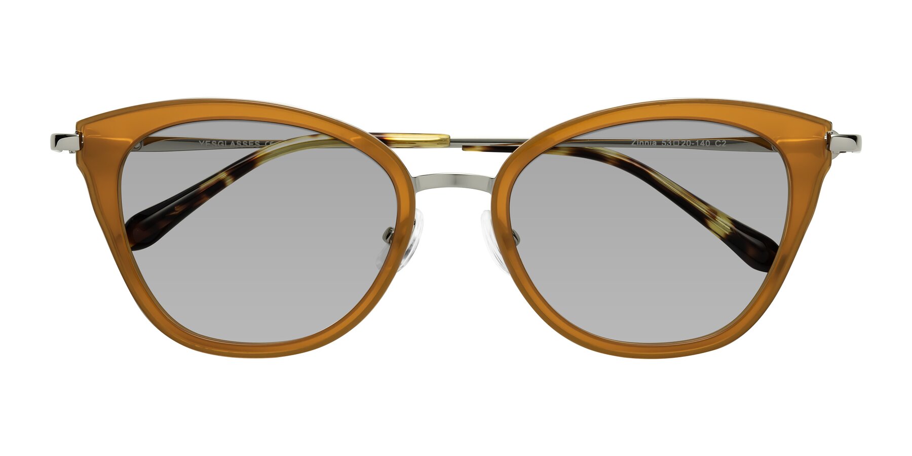 Folded Front of Zinnia in Caramel with Light Gray Tinted Lenses