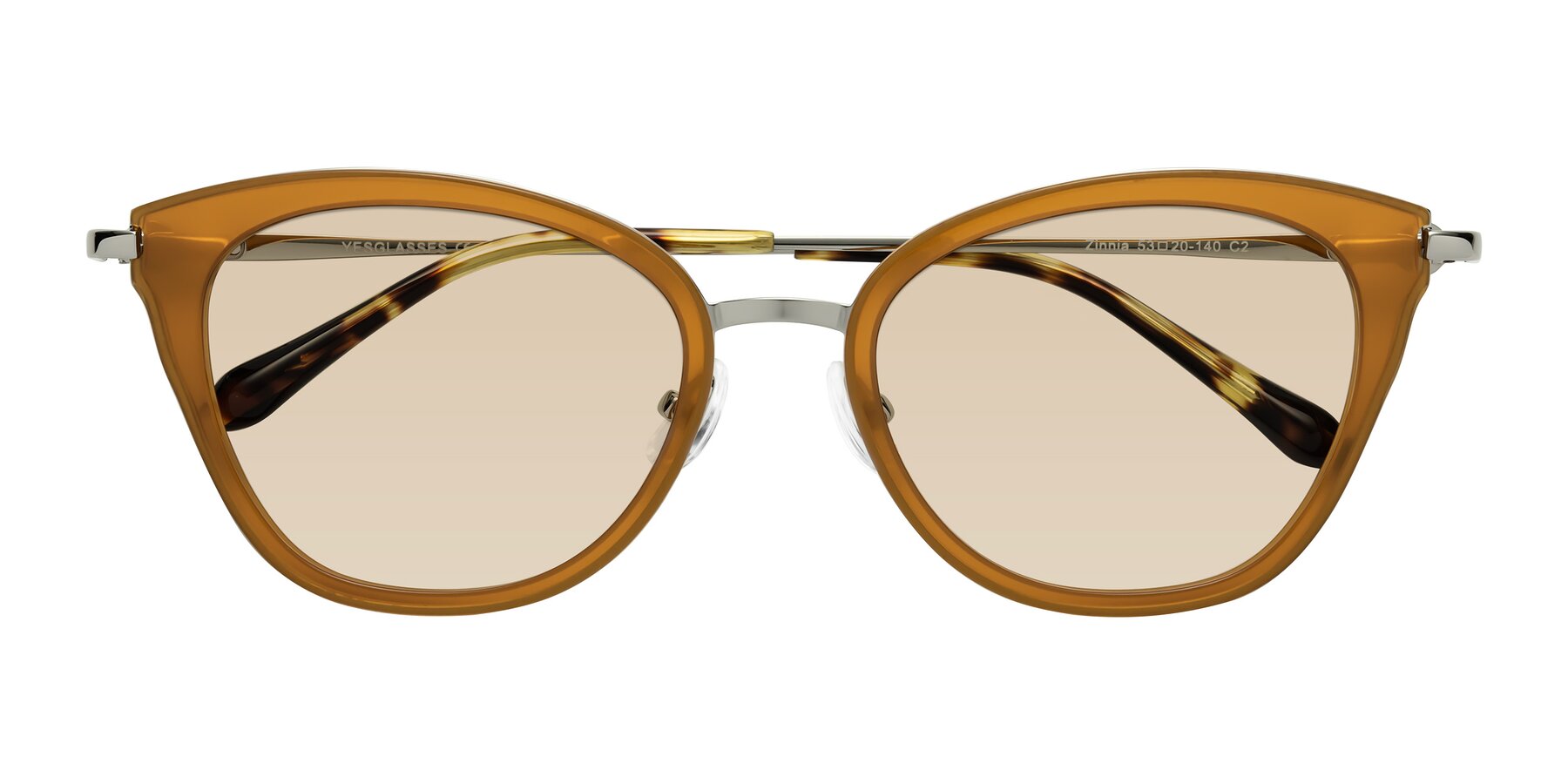 Folded Front of Zinnia in Caramel with Light Brown Tinted Lenses