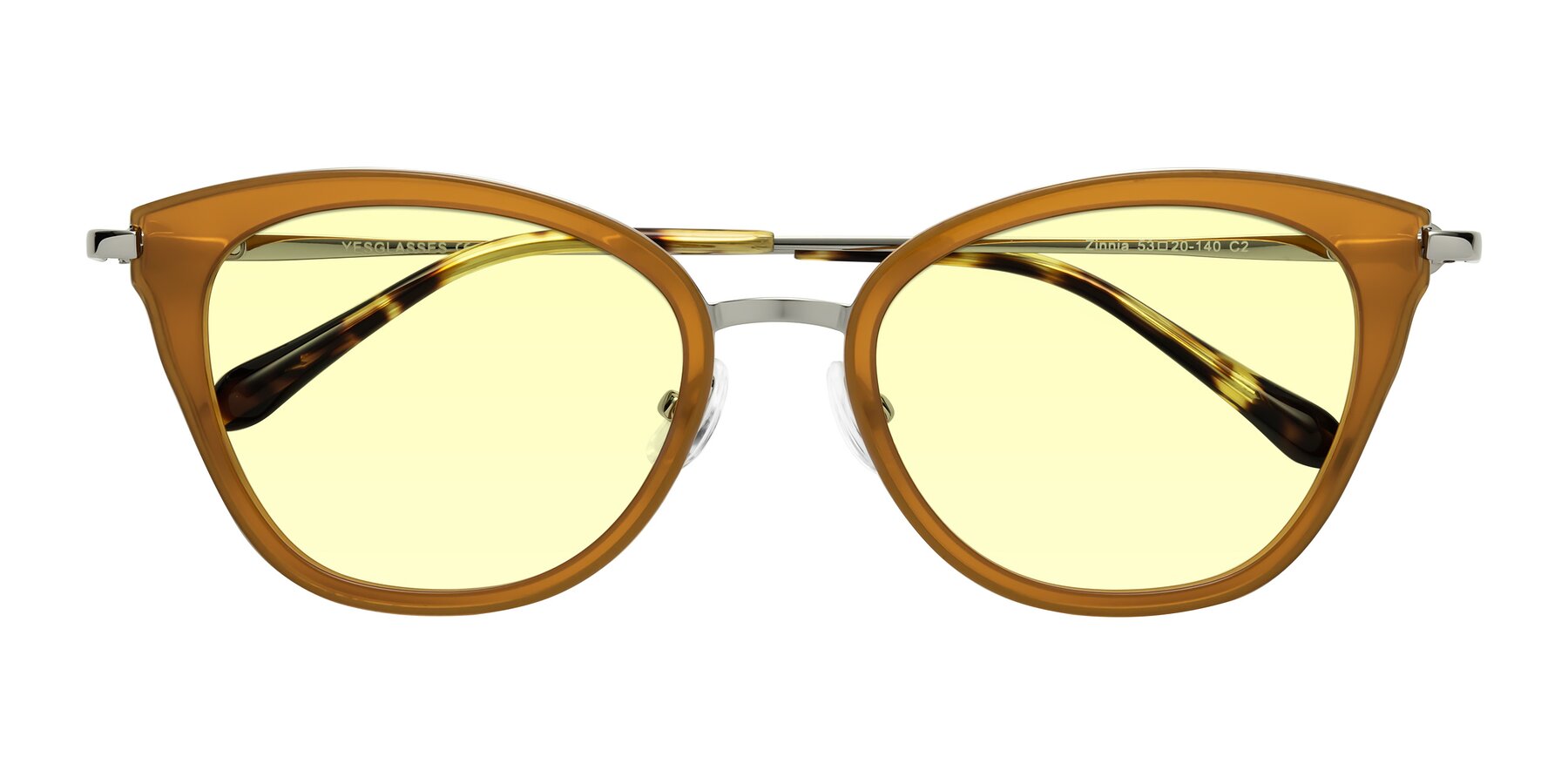 Folded Front of Zinnia in Caramel with Light Yellow Tinted Lenses