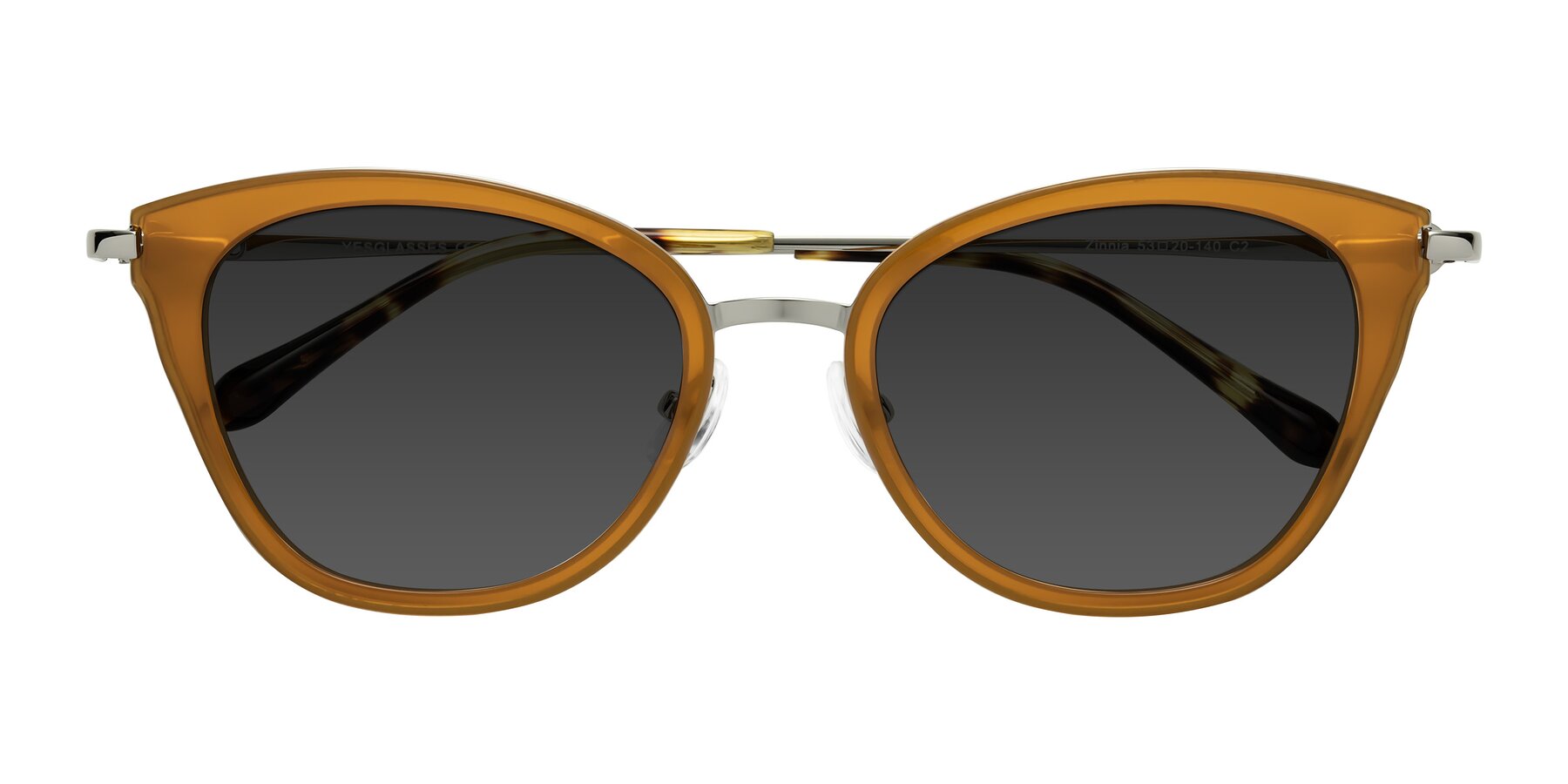 Folded Front of Zinnia in Caramel with Gray Tinted Lenses