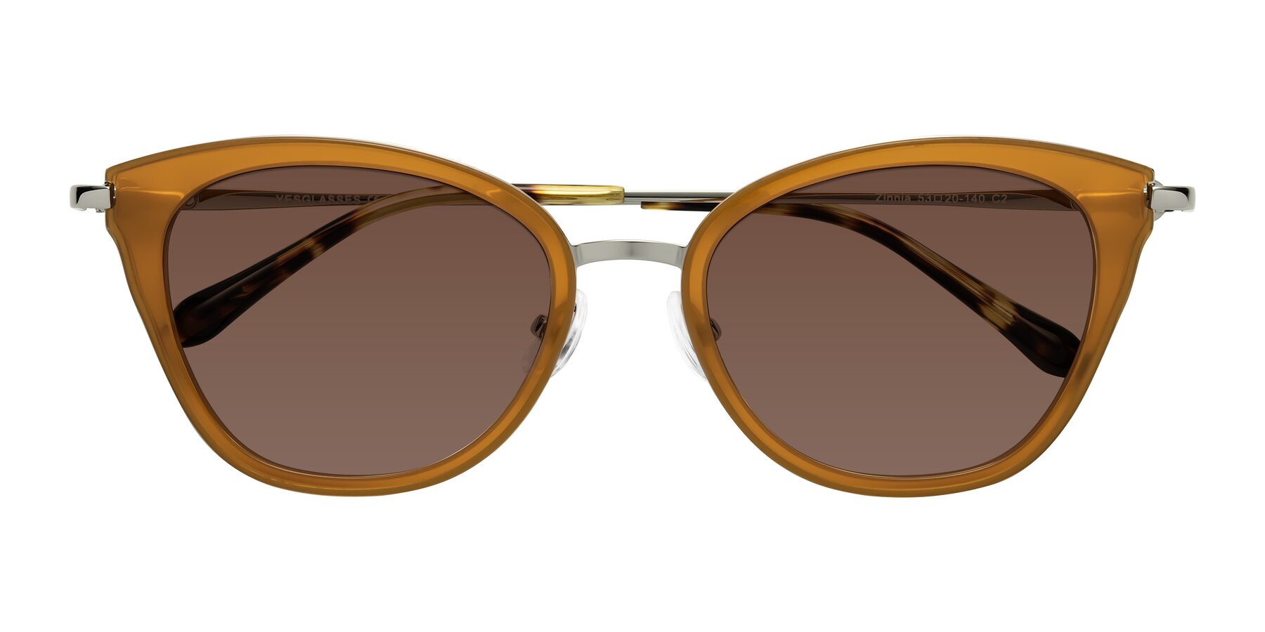 Folded Front of Zinnia in Caramel with Brown Tinted Lenses