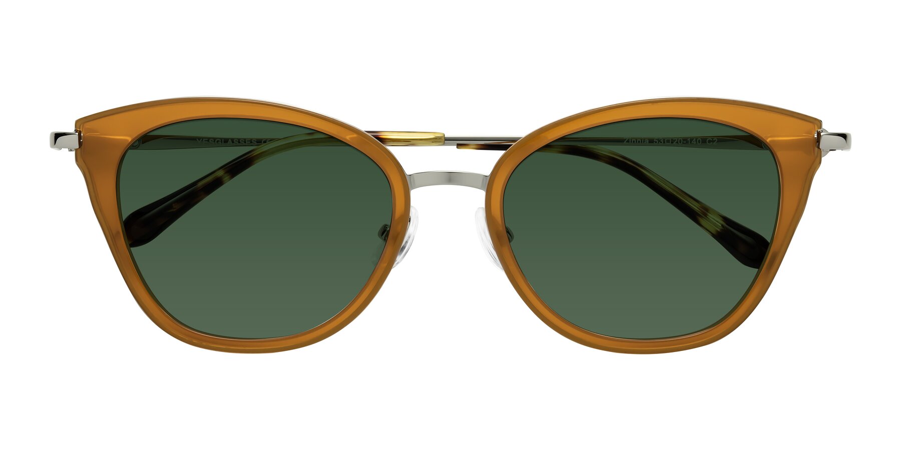 Folded Front of Zinnia in Caramel with Green Tinted Lenses