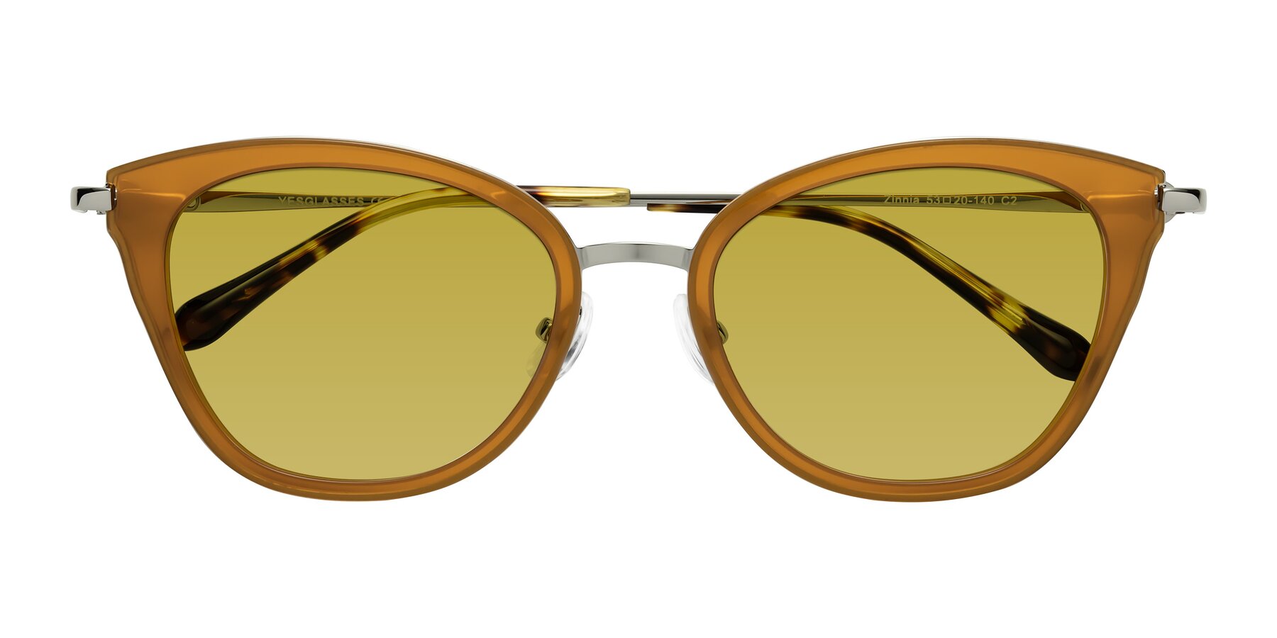 Folded Front of Zinnia in Caramel with Champagne Tinted Lenses