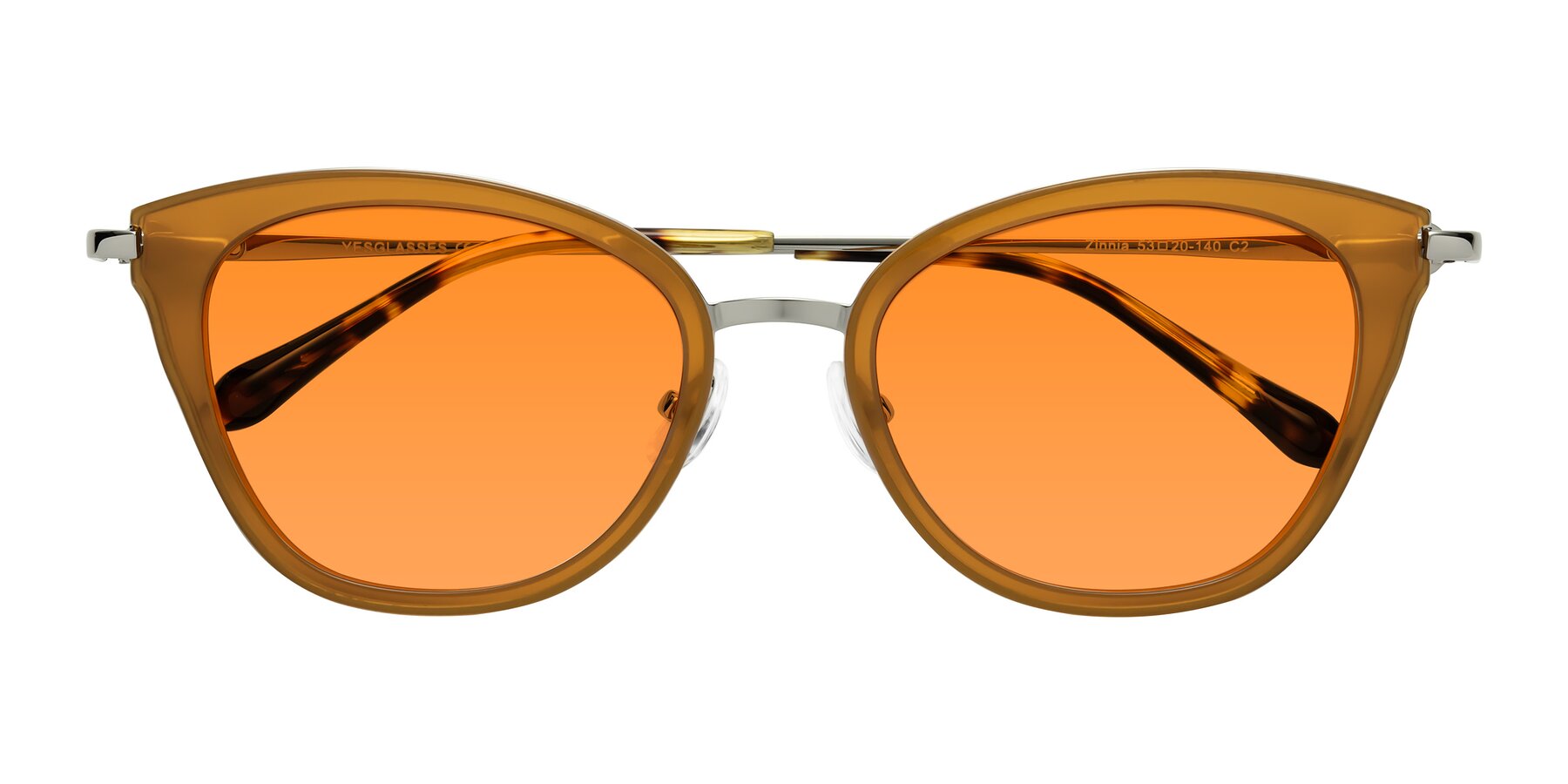 Folded Front of Zinnia in Caramel with Orange Tinted Lenses