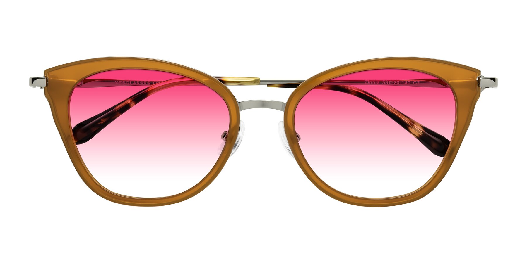 Folded Front of Zinnia in Caramel with Pink Gradient Lenses