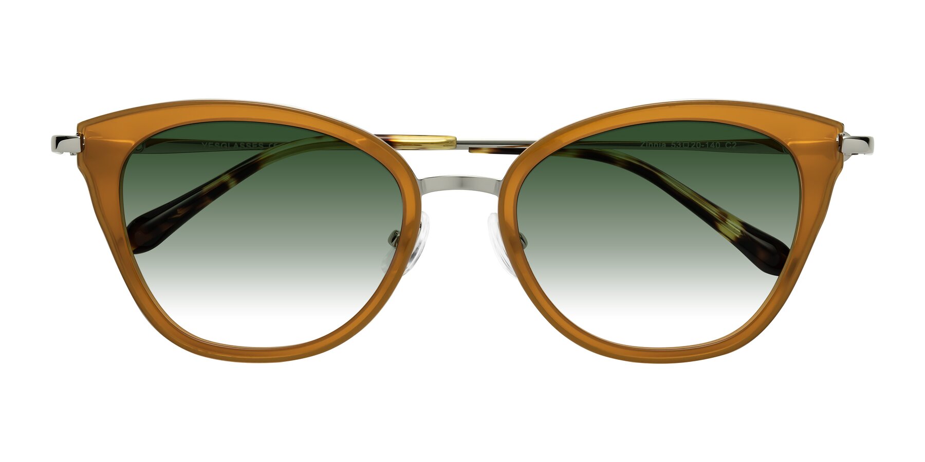 Folded Front of Zinnia in Caramel with Green Gradient Lenses