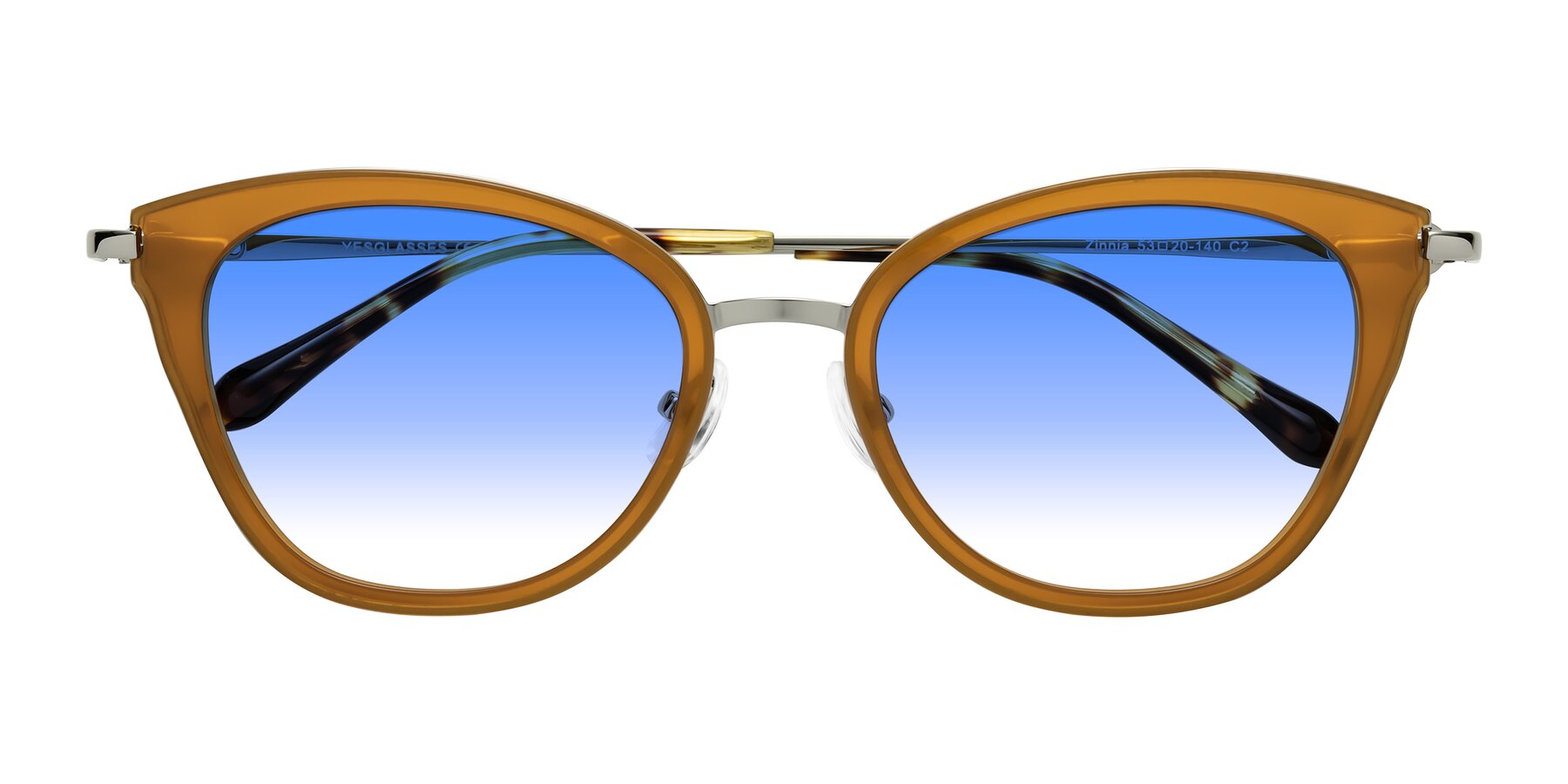 Folded Front of Zinnia in Caramel with Blue Gradient Lenses