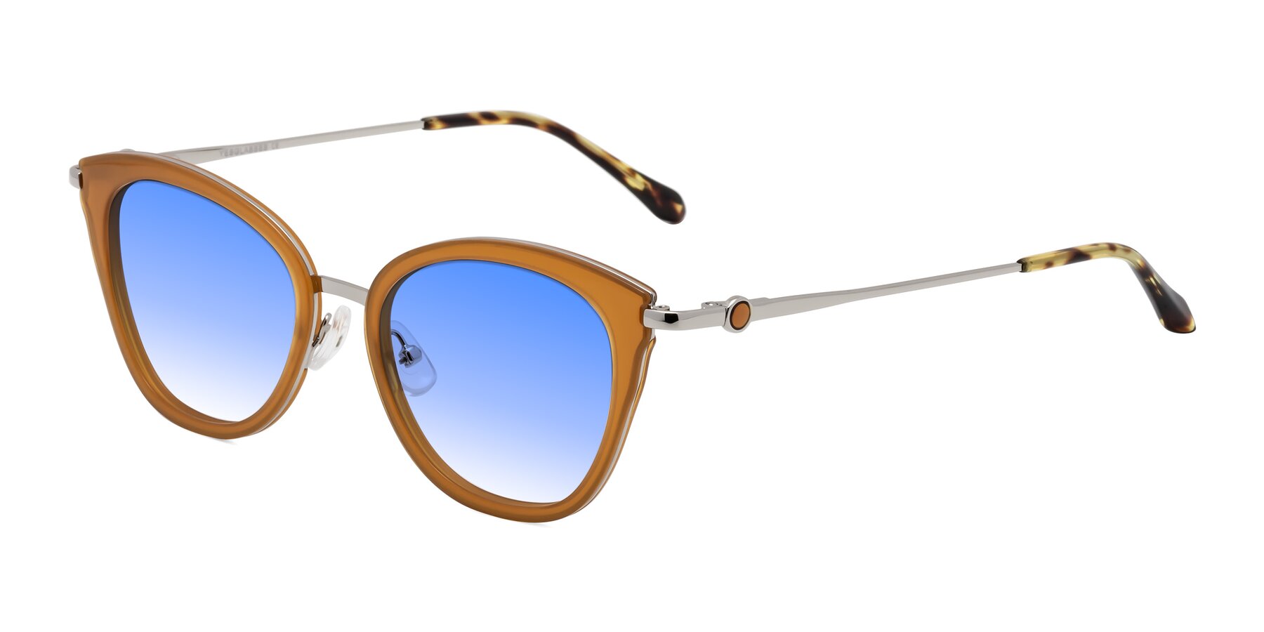 Angle of Zinnia in Caramel with Blue Gradient Lenses