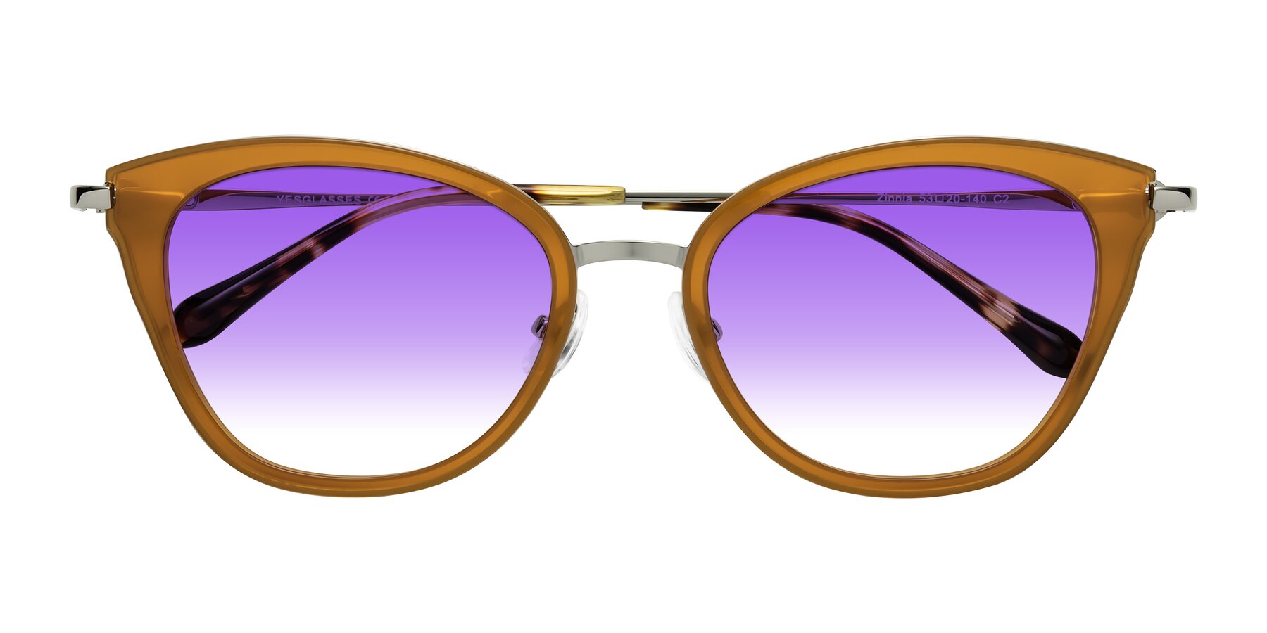 Folded Front of Zinnia in Caramel with Purple Gradient Lenses