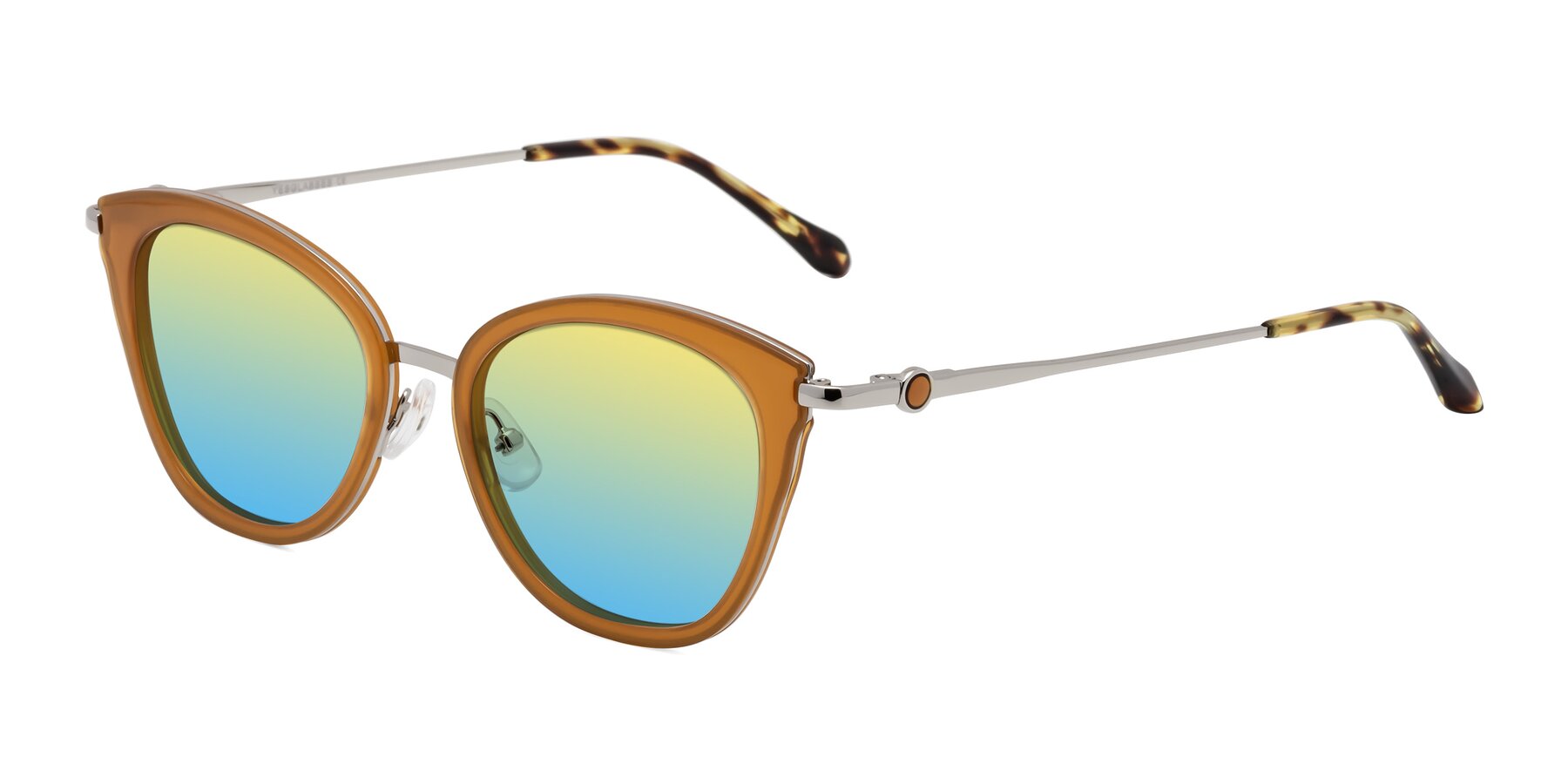 Angle of Zinnia in Caramel with Yellow / Blue Gradient Lenses