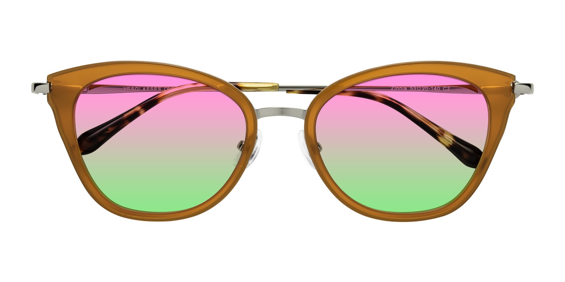 Folded Front of Zinnia in Caramel with Pink / Green Gradient Lenses