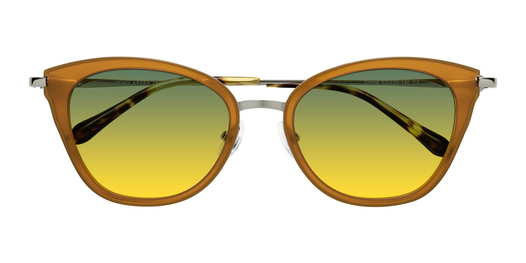 Folded Front of Zinnia in Caramel with Green / Yellow Gradient Lenses