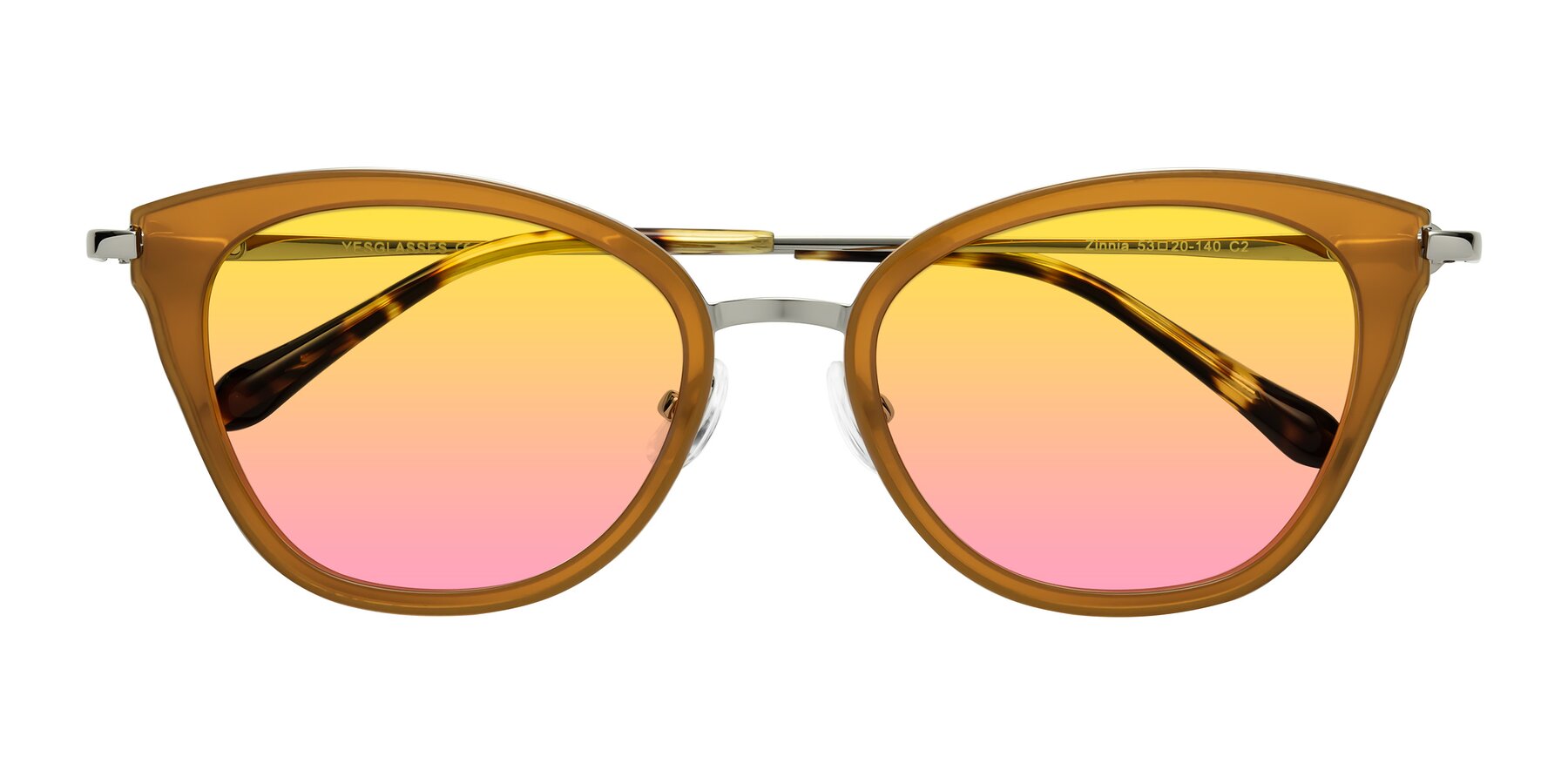 Folded Front of Zinnia in Caramel with Yellow / Pink Gradient Lenses