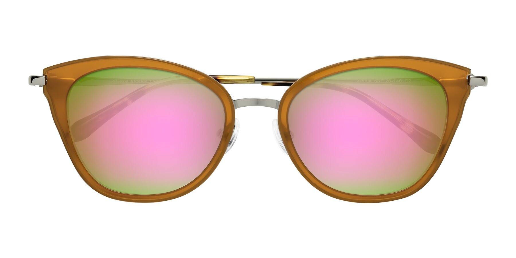 Folded Front of Zinnia in Caramel with Pink Mirrored Lenses