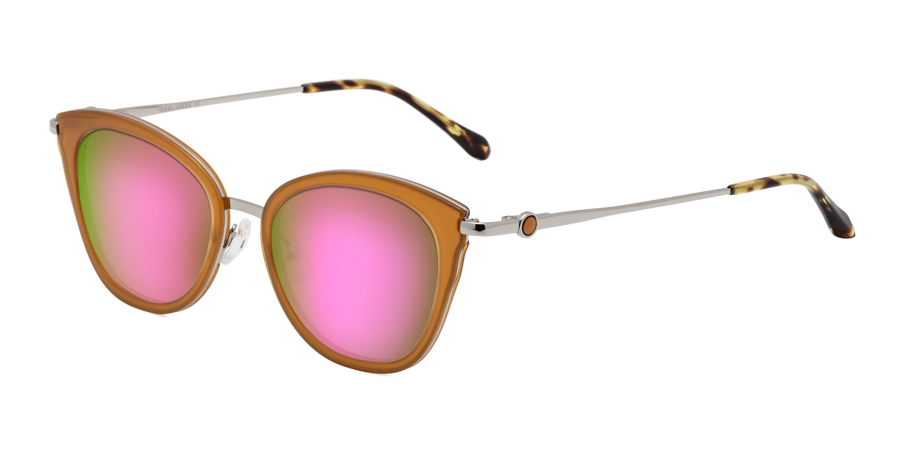 Angle of Zinnia in Caramel with Pink Mirrored Lenses