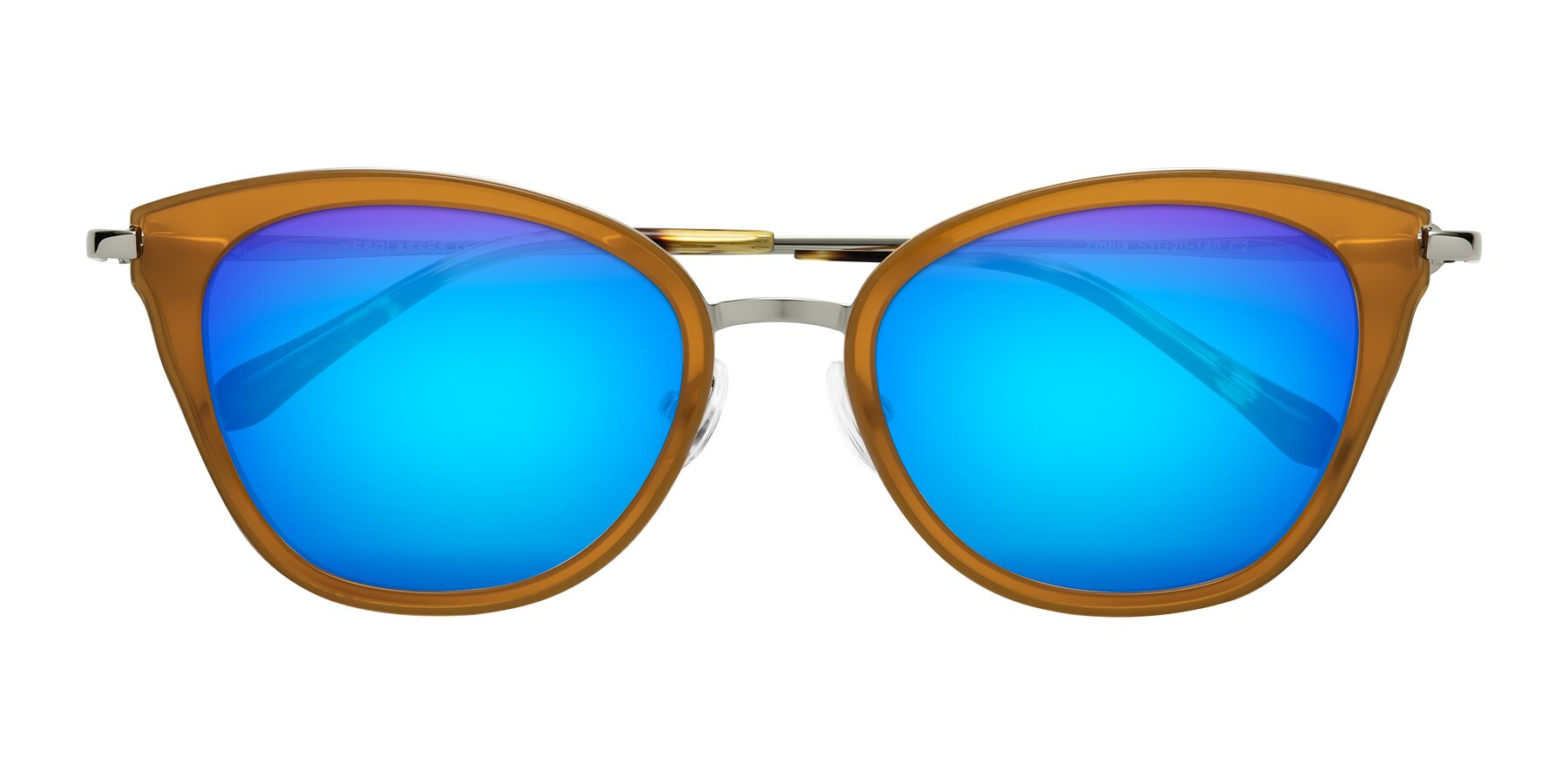 Folded Front of Zinnia in Caramel with Blue Mirrored Lenses