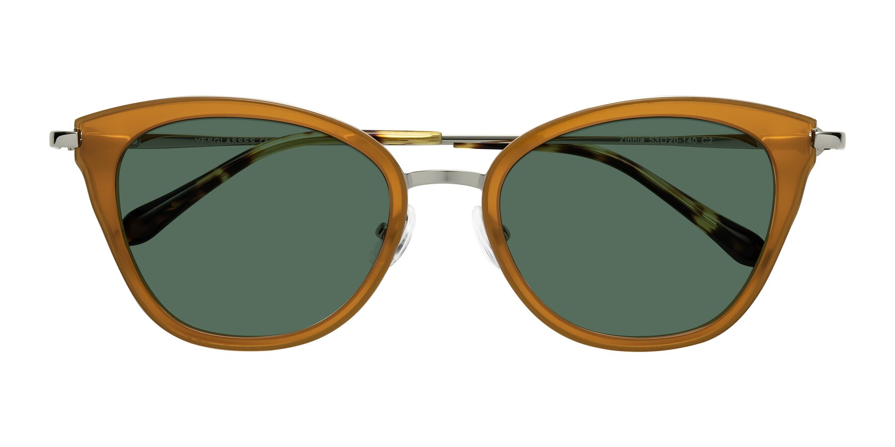 Folded Front of Zinnia in Caramel with Green Polarized Lenses