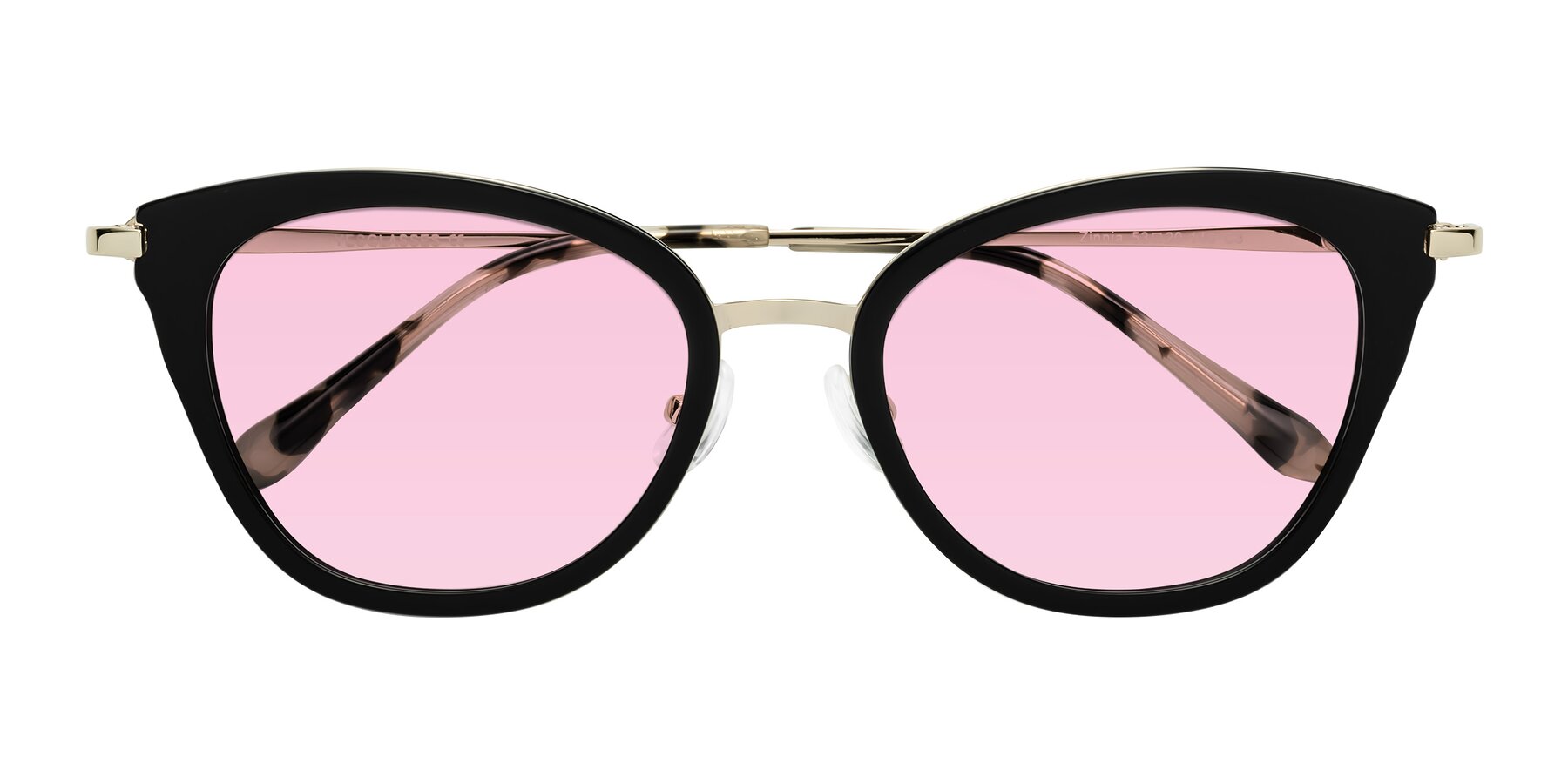 Folded Front of Zinnia in Black with Light Pink Tinted Lenses