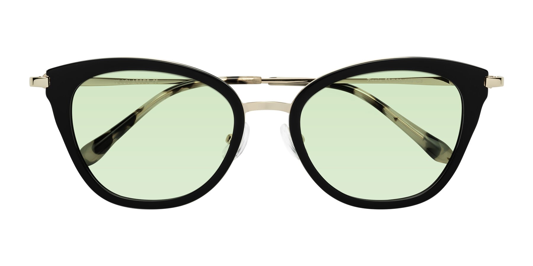 Folded Front of Zinnia in Black with Light Green Tinted Lenses