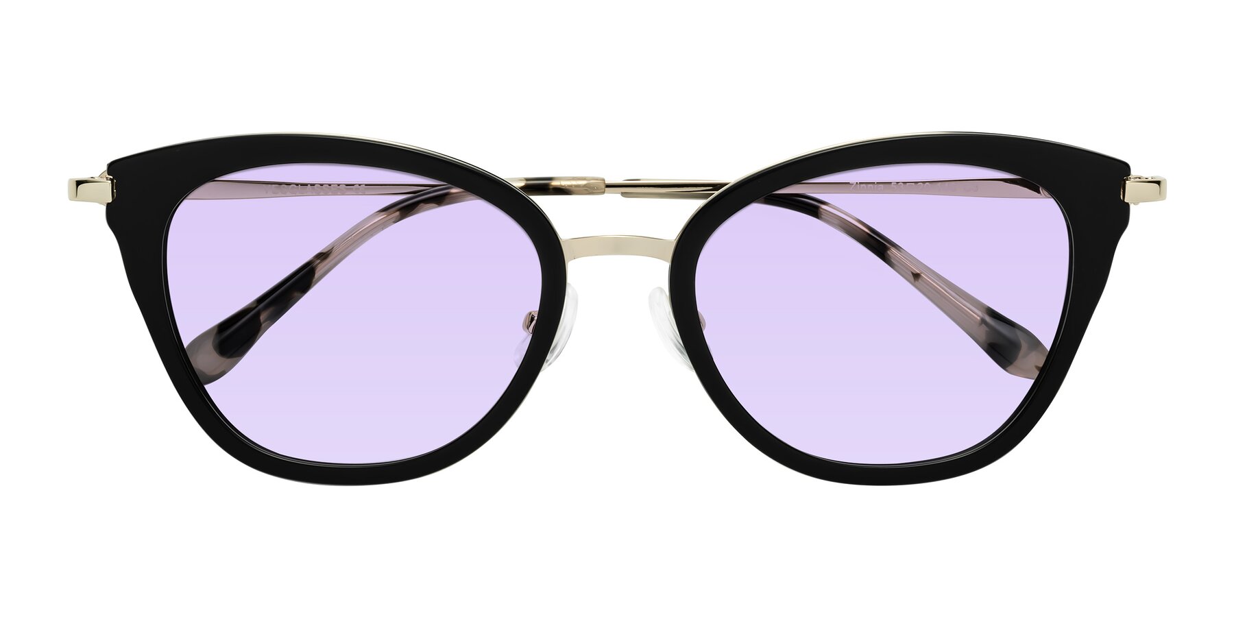 Folded Front of Zinnia in Black with Light Purple Tinted Lenses