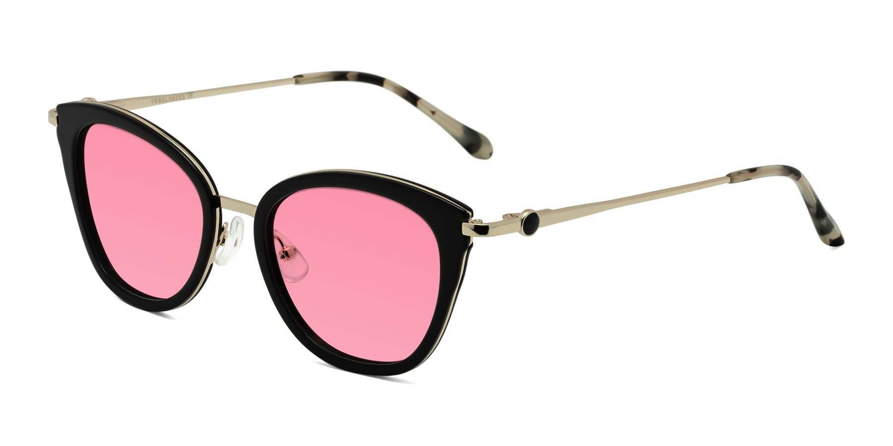 Angle of Zinnia in Black with Pink Tinted Lenses