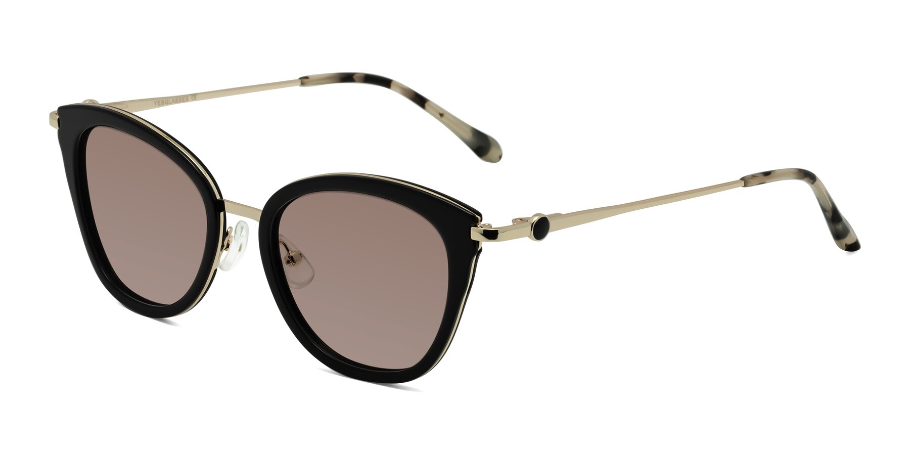 Angle of Zinnia in Black with Medium Brown Tinted Lenses