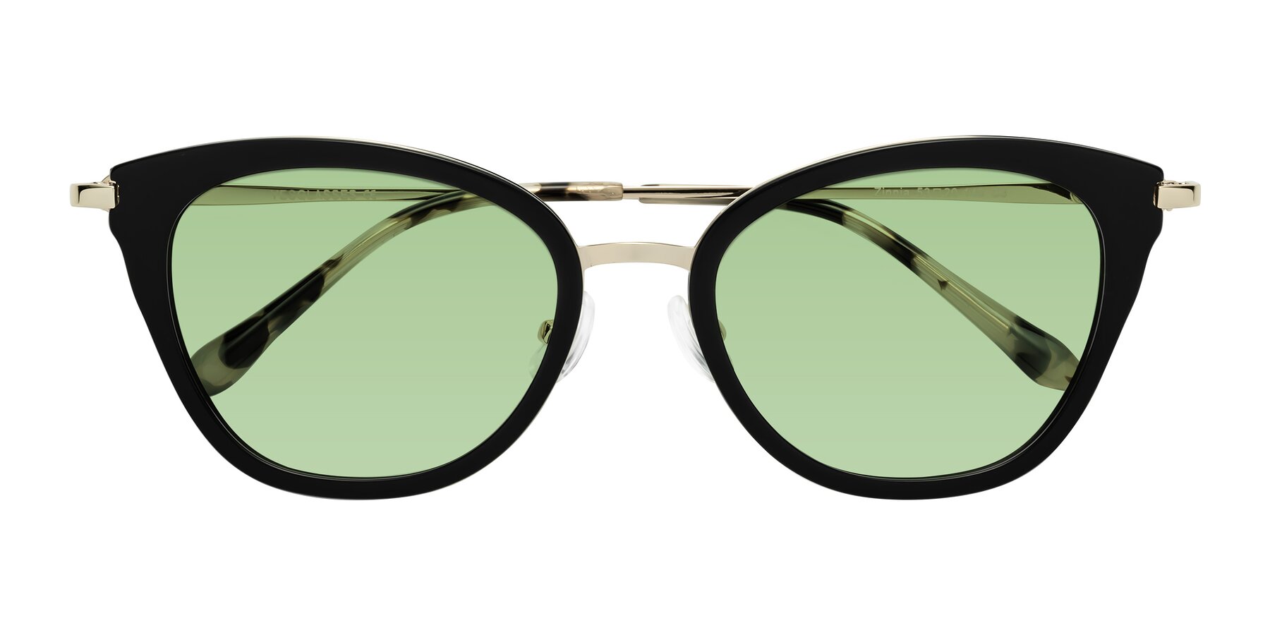 Folded Front of Zinnia in Black with Medium Green Tinted Lenses