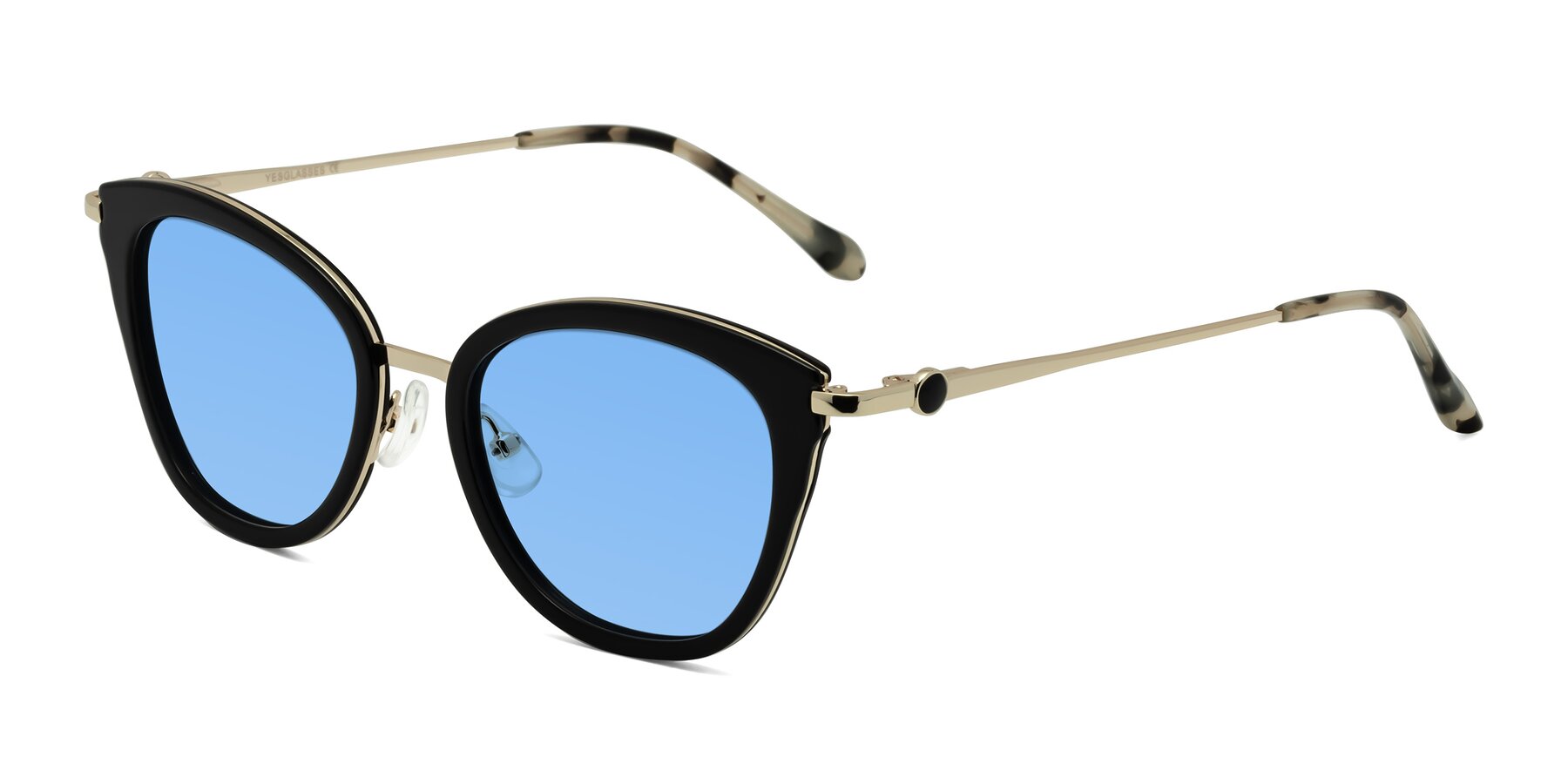 Angle of Zinnia in Black with Medium Blue Tinted Lenses