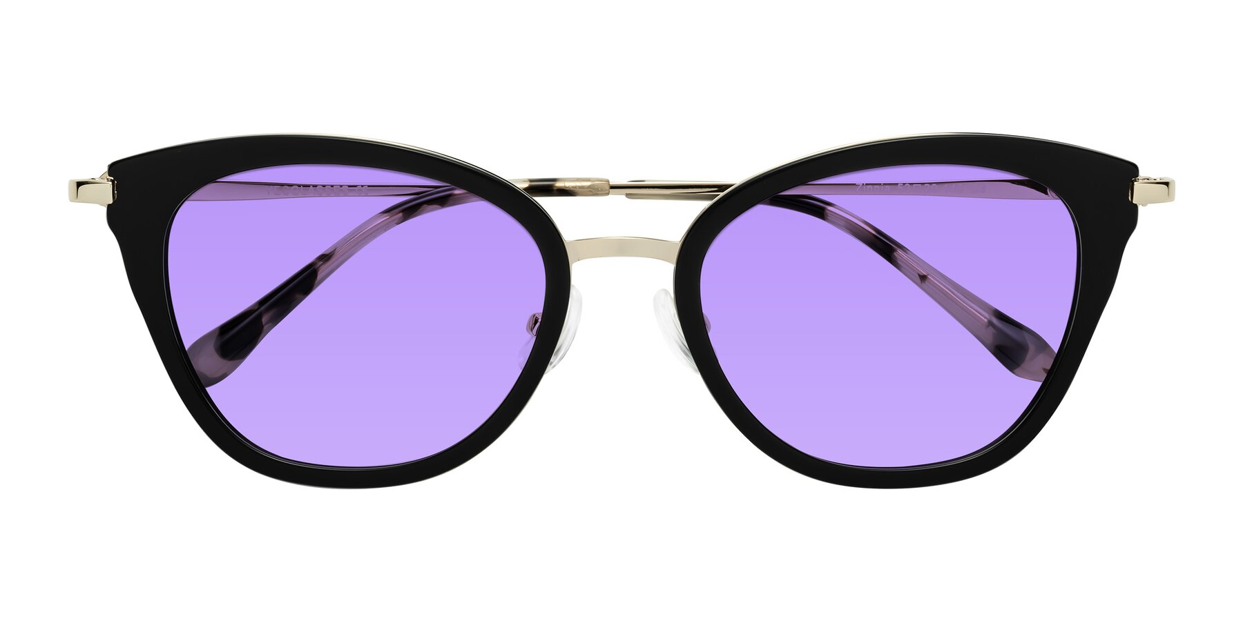 Folded Front of Zinnia in Black with Medium Purple Tinted Lenses