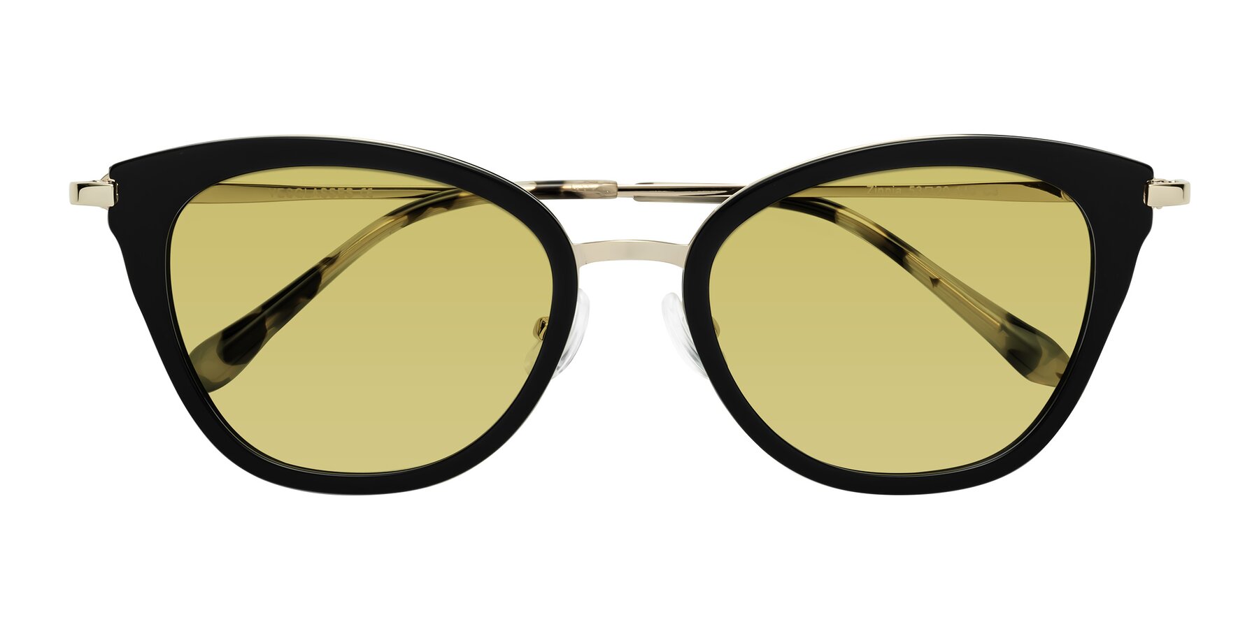 Folded Front of Zinnia in Black with Medium Champagne Tinted Lenses