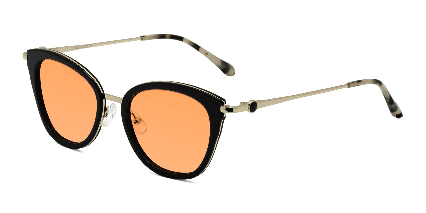 Angle of Zinnia in Black with Medium Orange Tinted Lenses