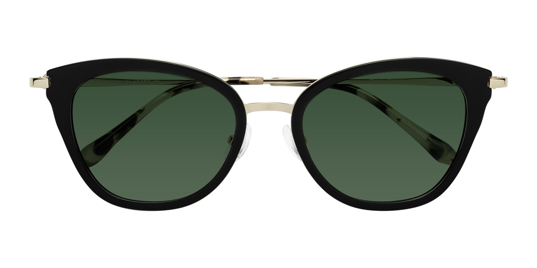 Folded Front of Zinnia in Black with Green Tinted Lenses