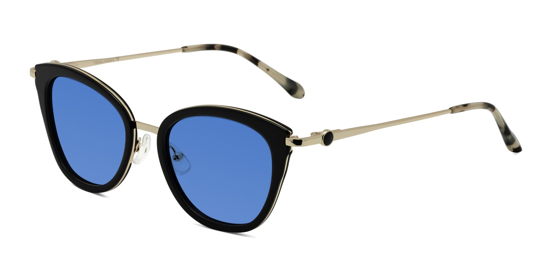 Angle of Zinnia in Black with Blue Tinted Lenses