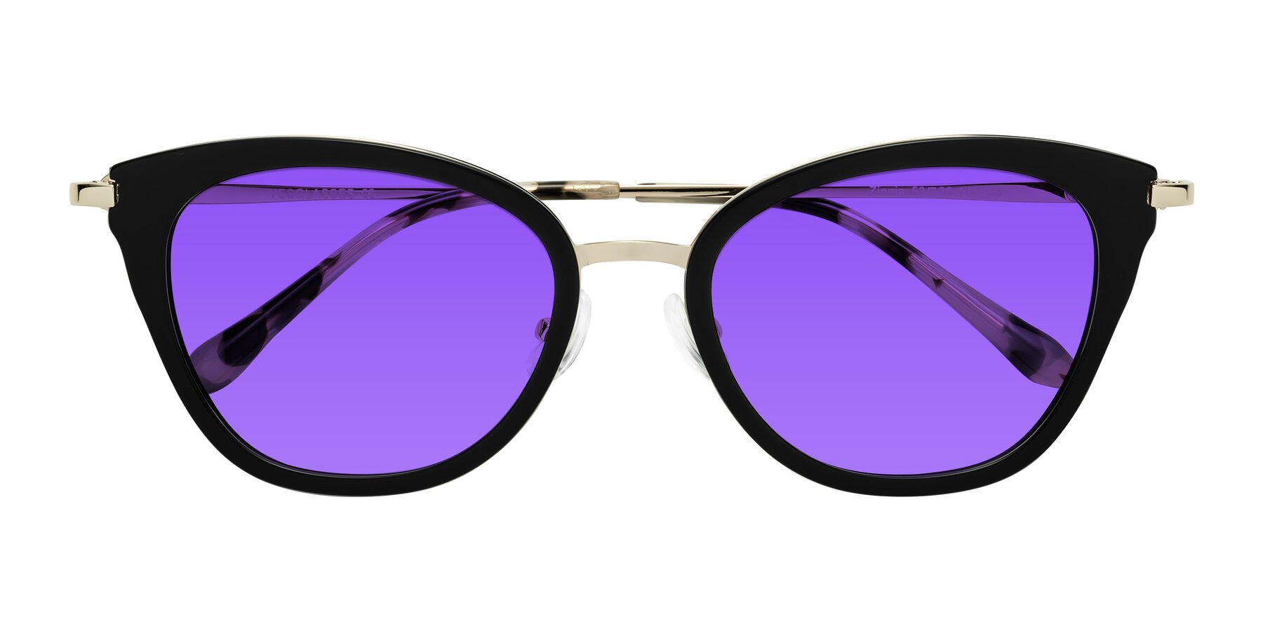 Folded Front of Zinnia in Black with Purple Tinted Lenses