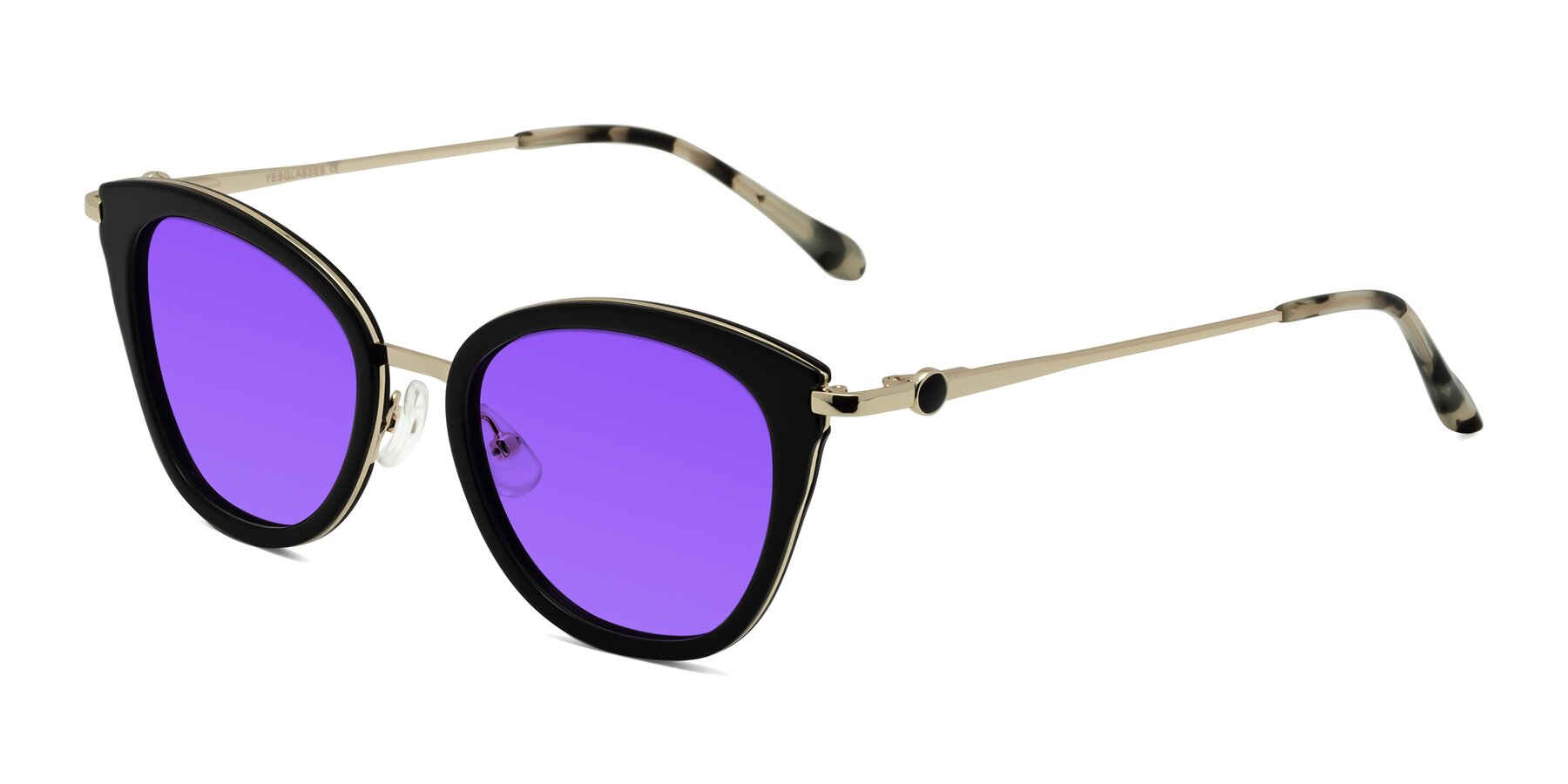 Angle of Zinnia in Black with Purple Tinted Lenses