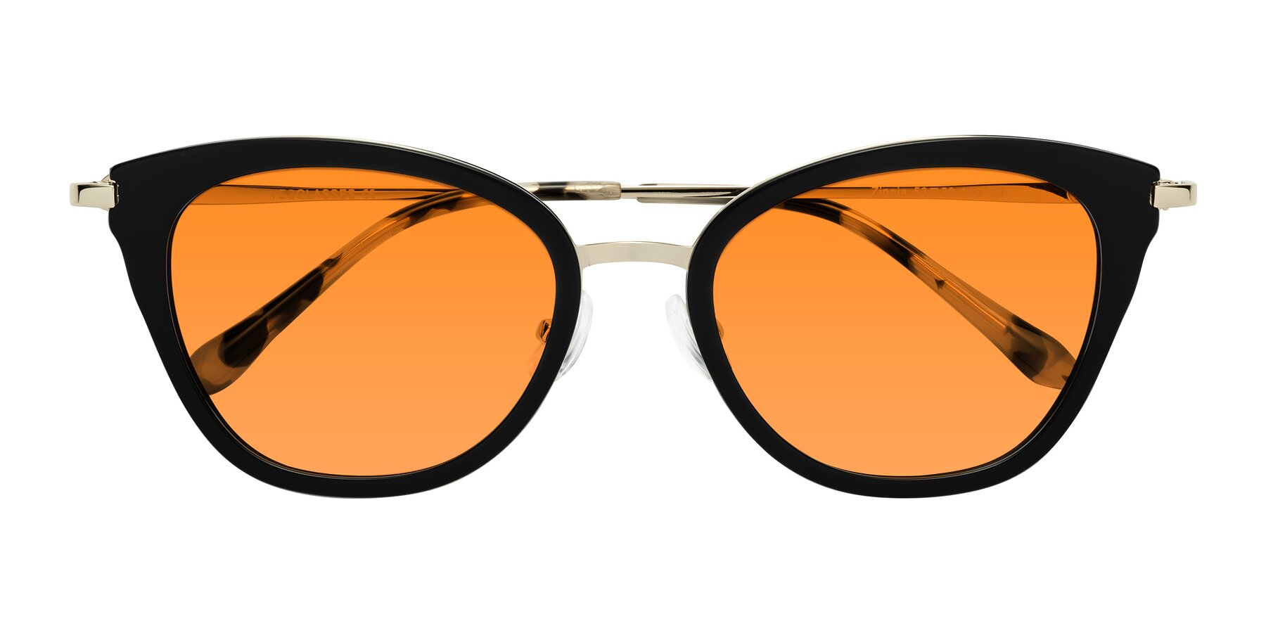 Folded Front of Zinnia in Black with Orange Tinted Lenses