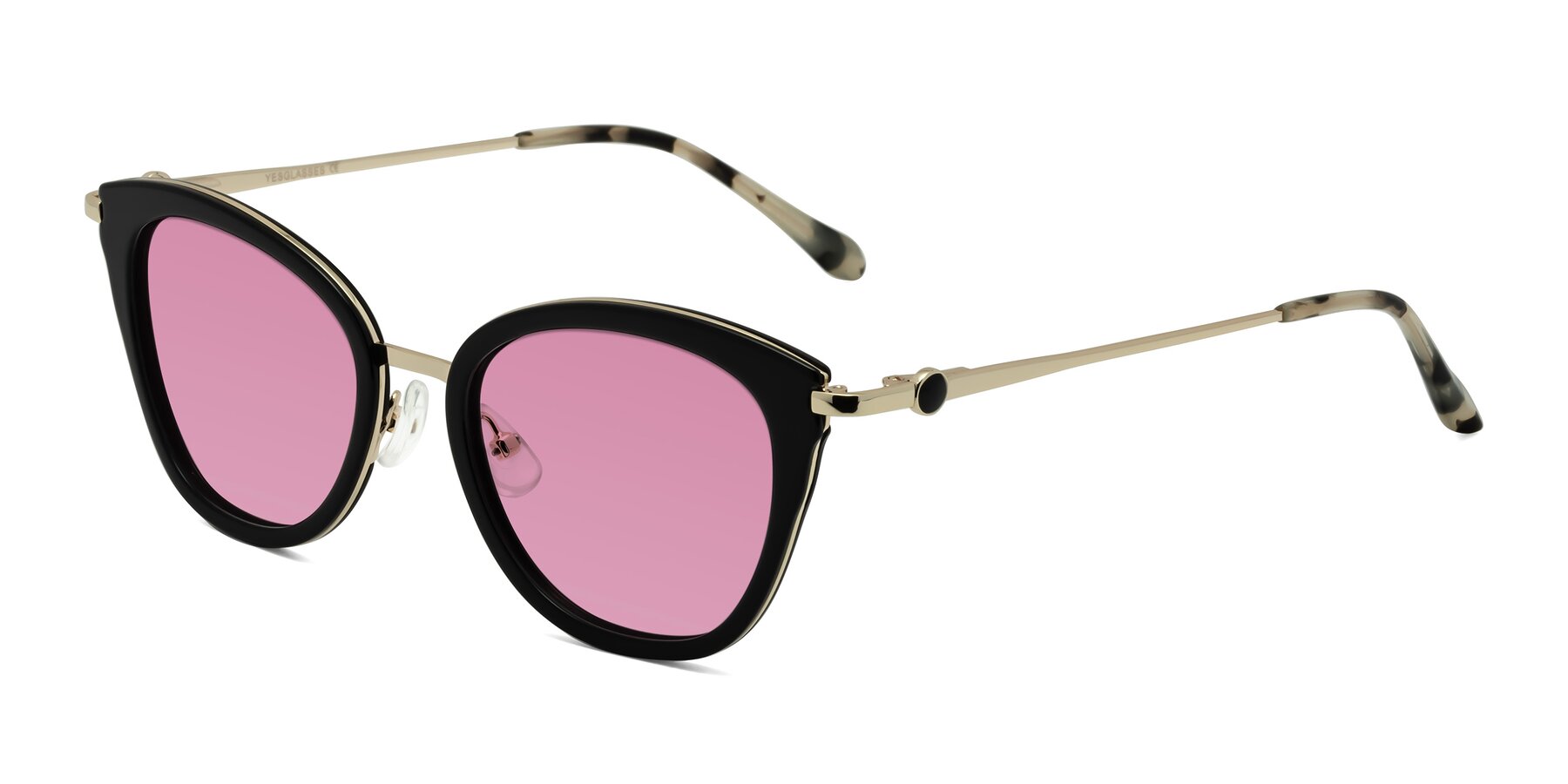 Angle of Zinnia in Black with Medium Wine Tinted Lenses