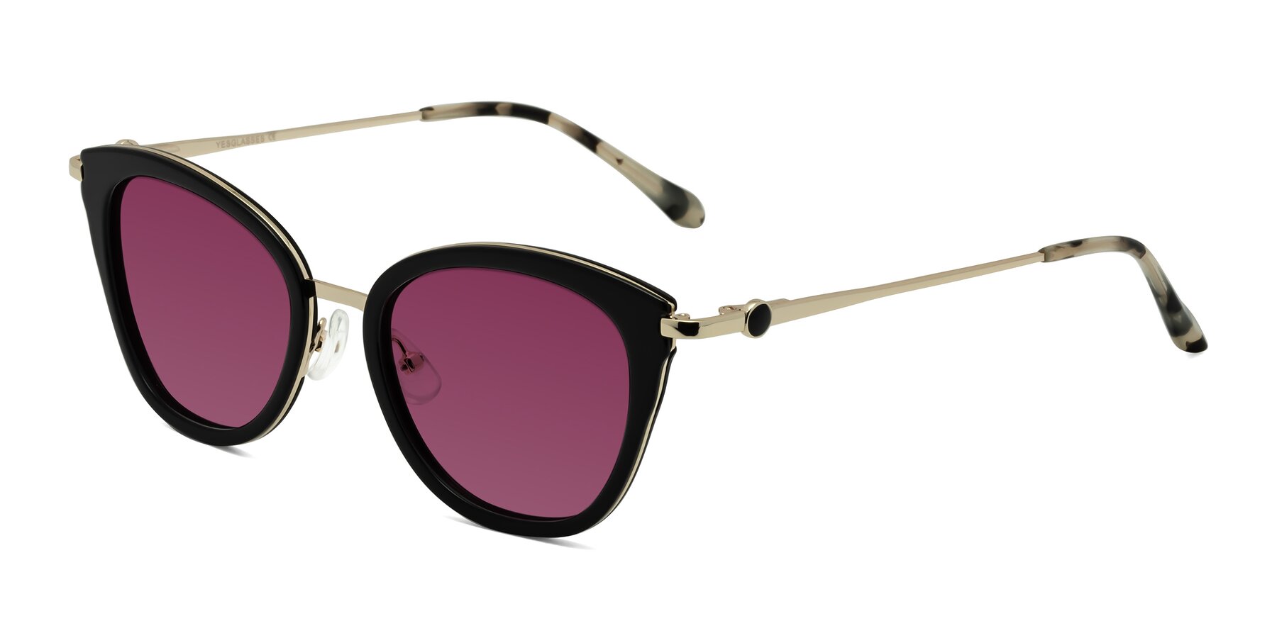 Angle of Zinnia in Black with Wine Tinted Lenses