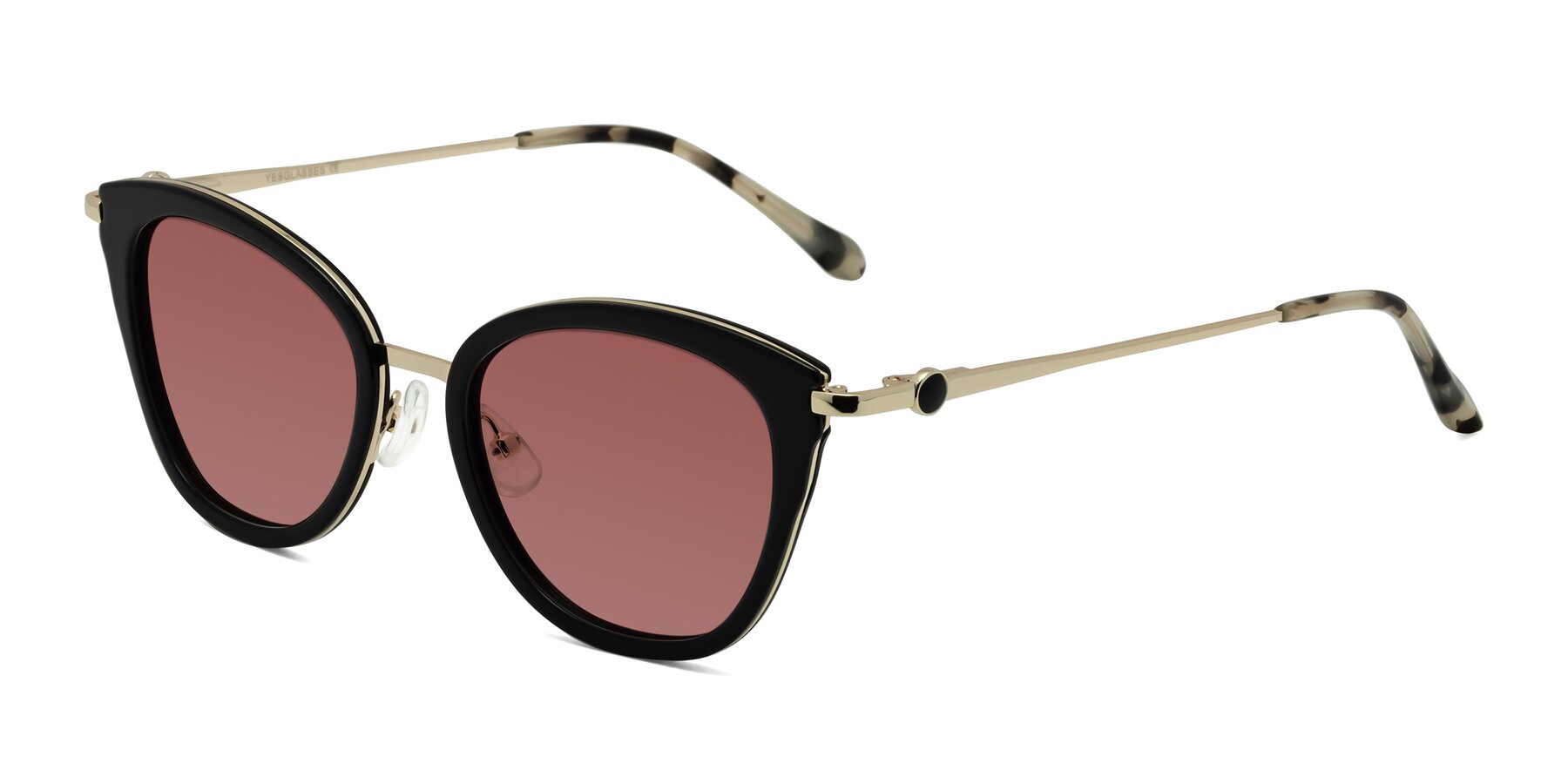 Angle of Zinnia in Black with Garnet Tinted Lenses