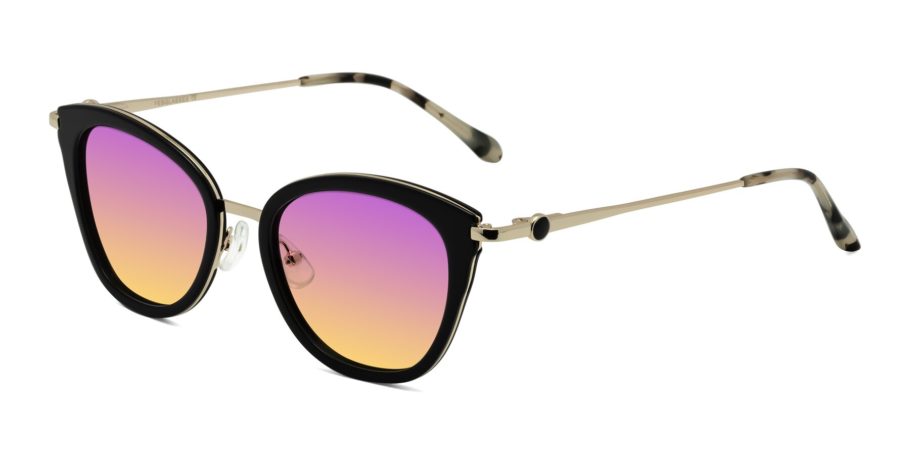 Angle of Zinnia in Black with Purple / Yellow Gradient Lenses