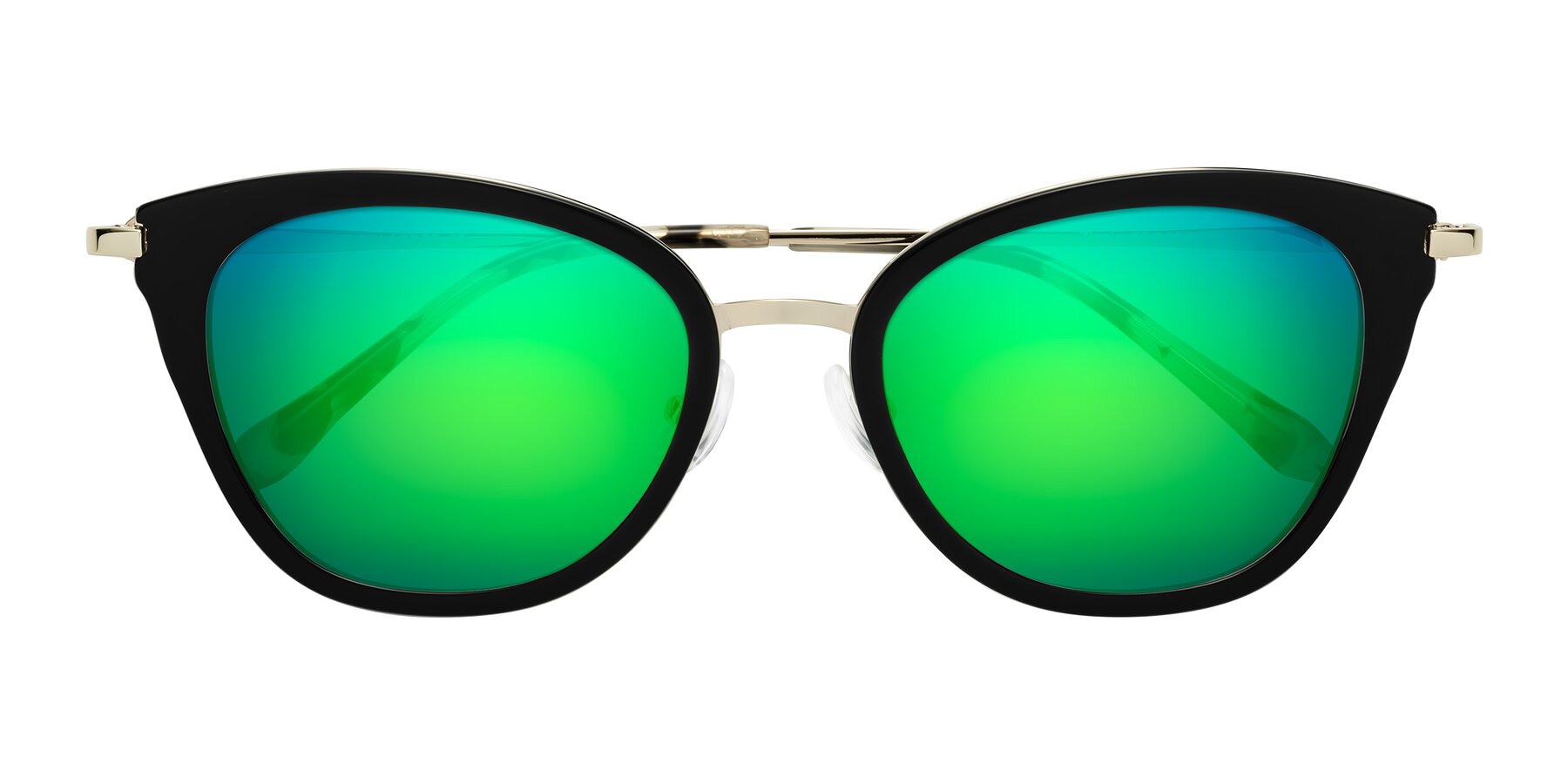 Folded Front of Zinnia in Black with Green Mirrored Lenses