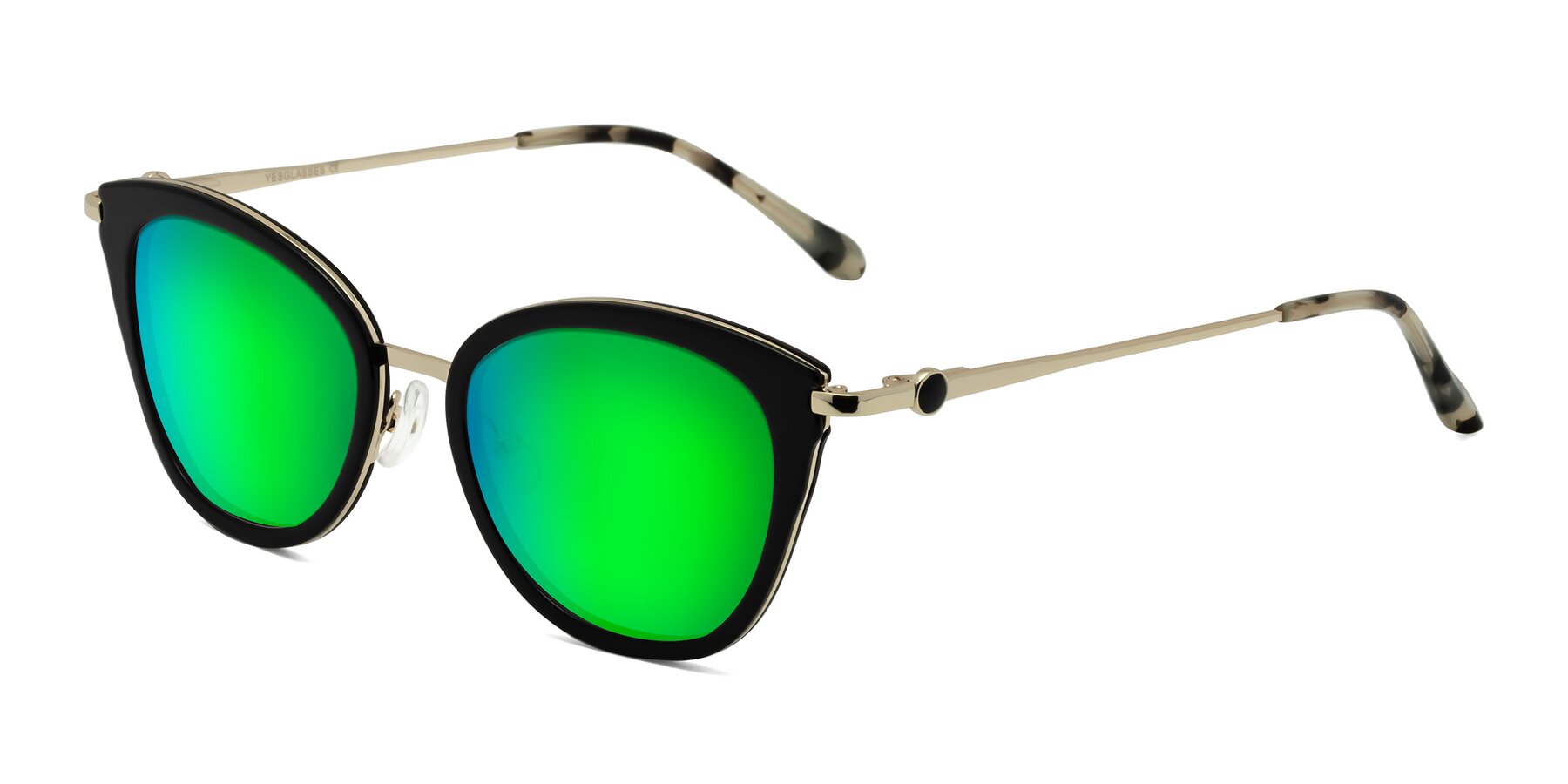 Angle of Zinnia in Black with Green Mirrored Lenses