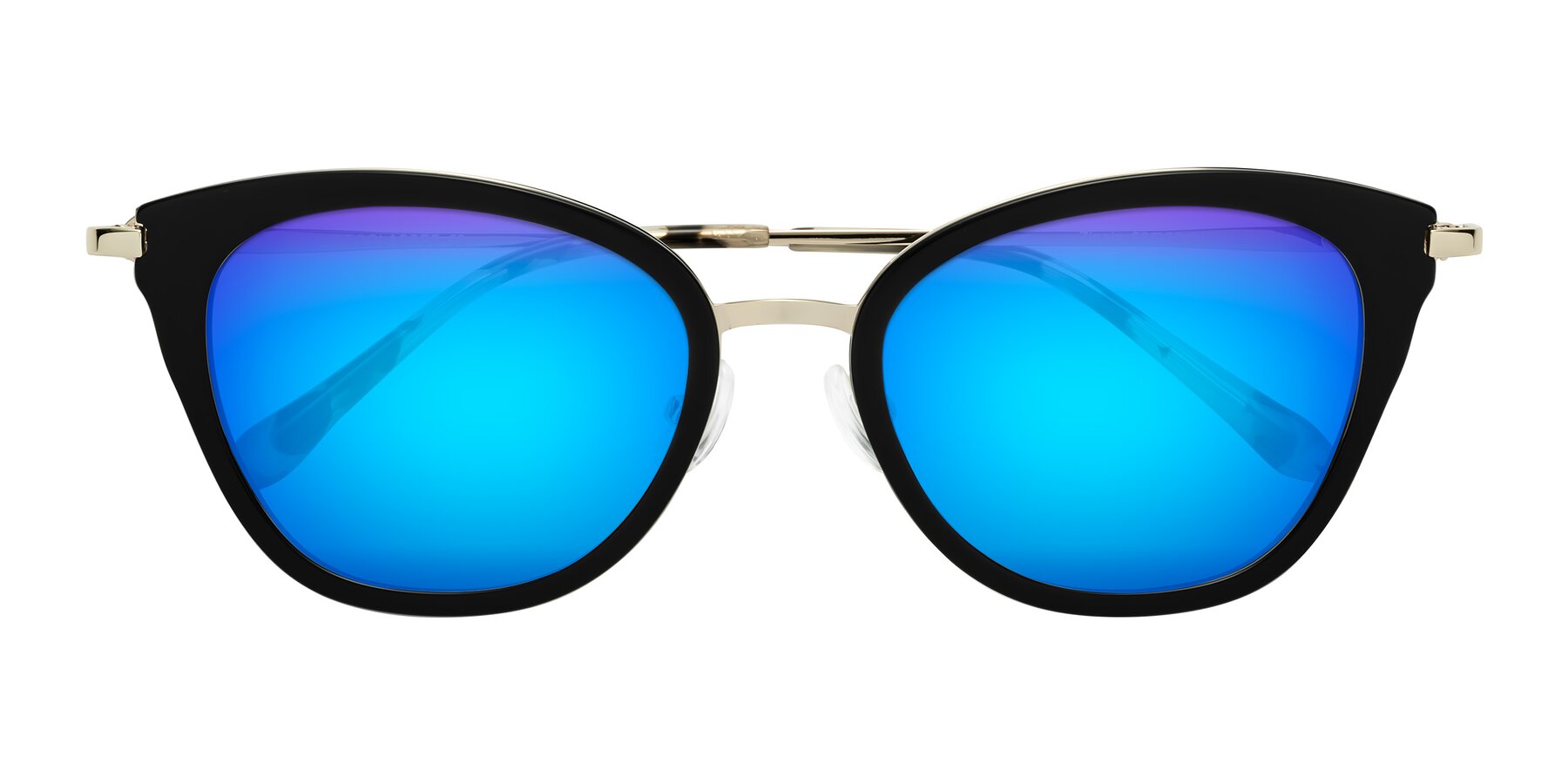 Folded Front of Zinnia in Black with Blue Mirrored Lenses