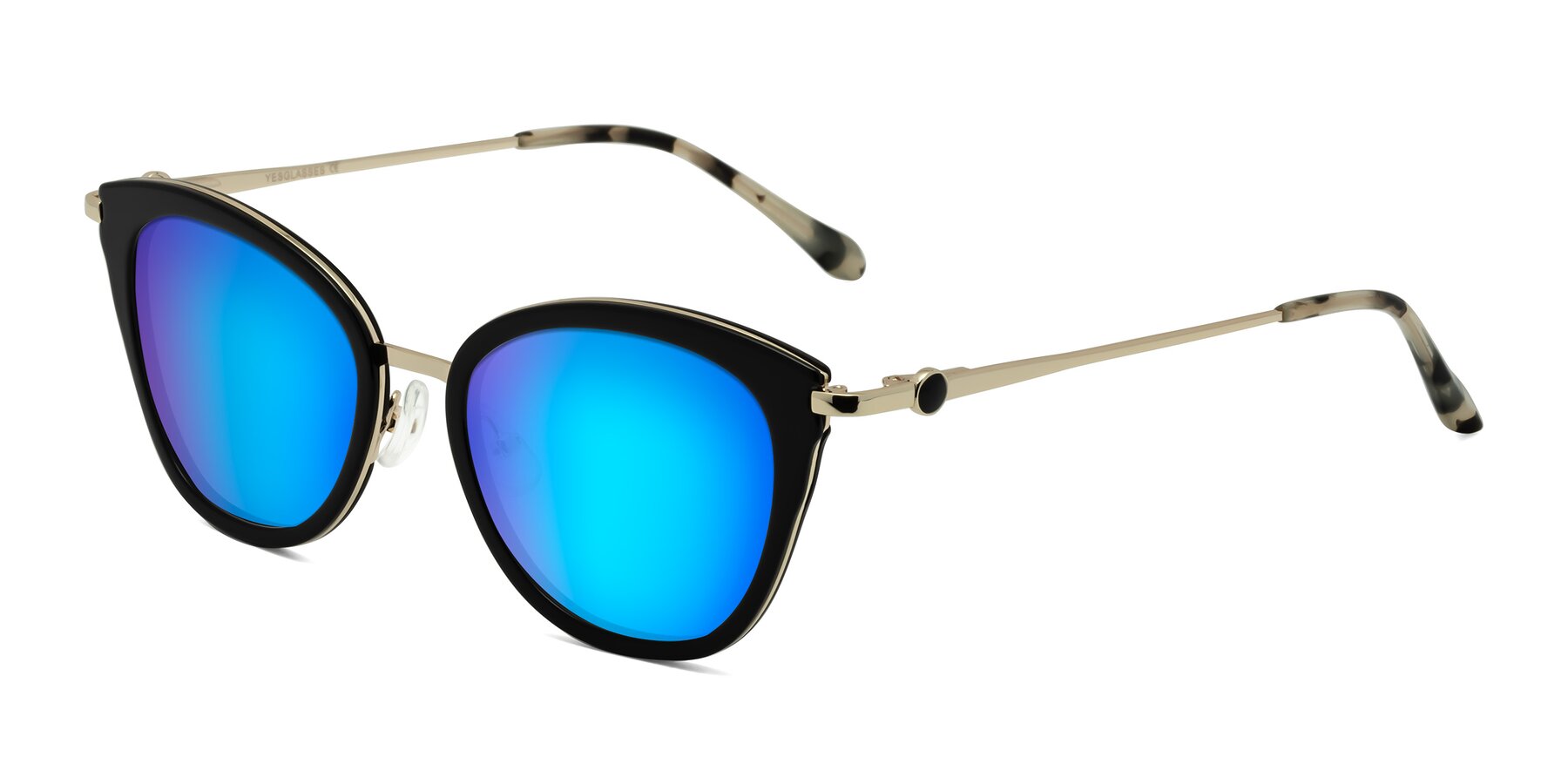 Angle of Zinnia in Black with Blue Mirrored Lenses