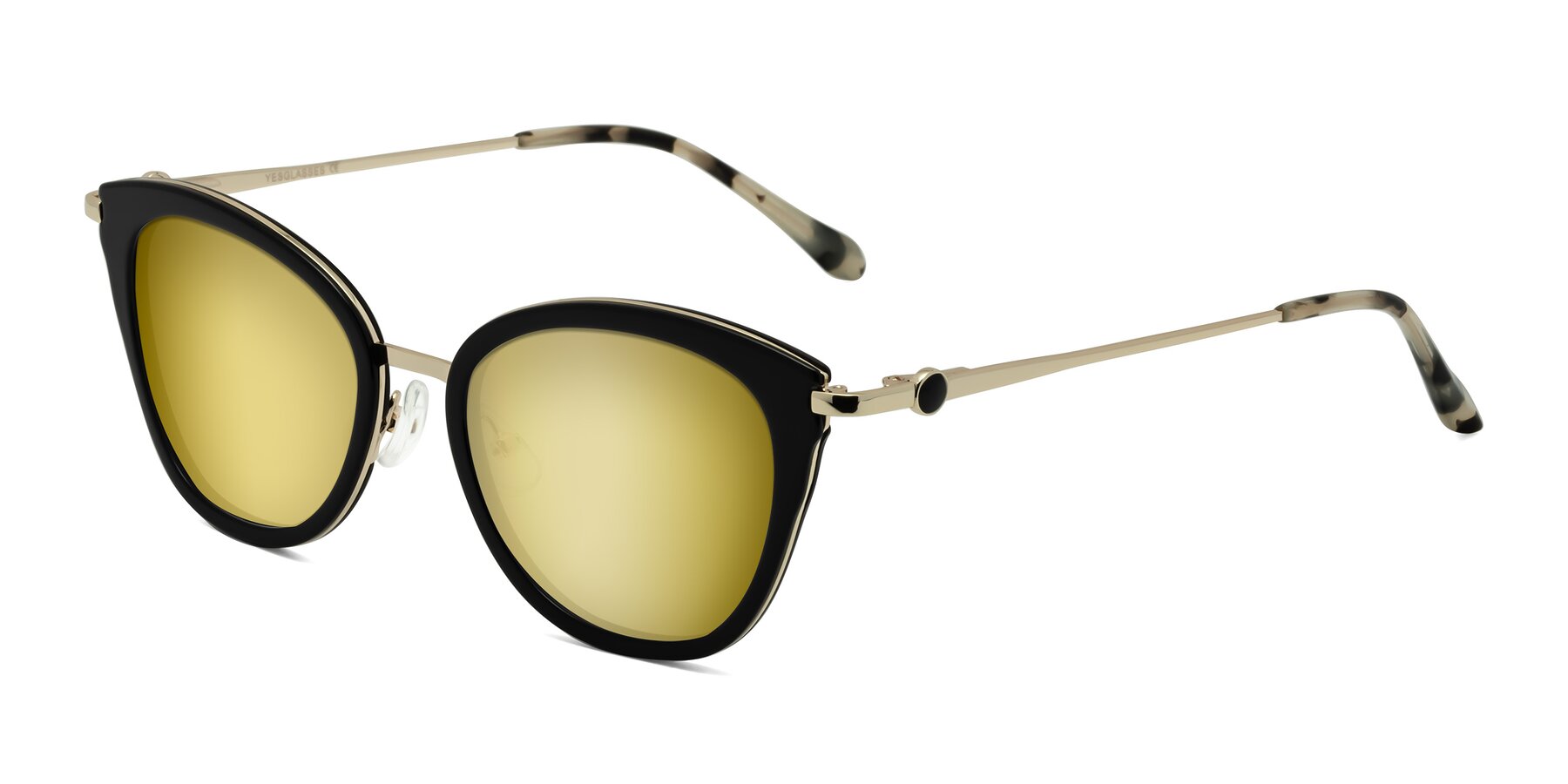 Angle of Zinnia in Black with Gold Mirrored Lenses