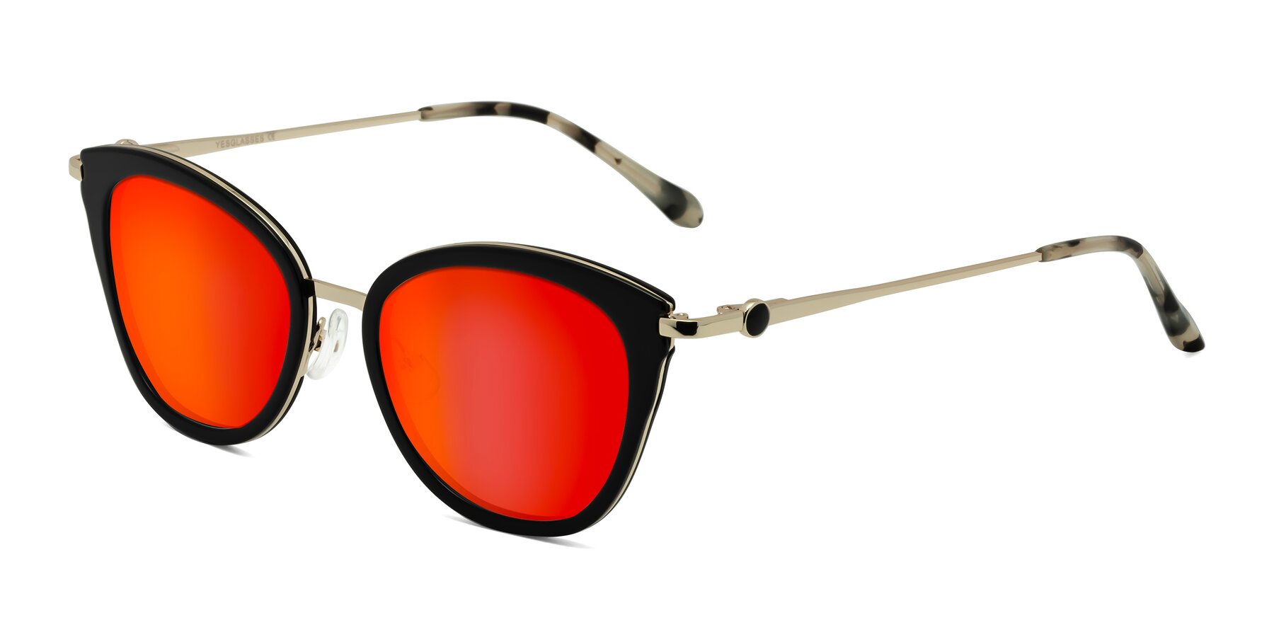 Angle of Zinnia in Black with Red Gold Mirrored Lenses