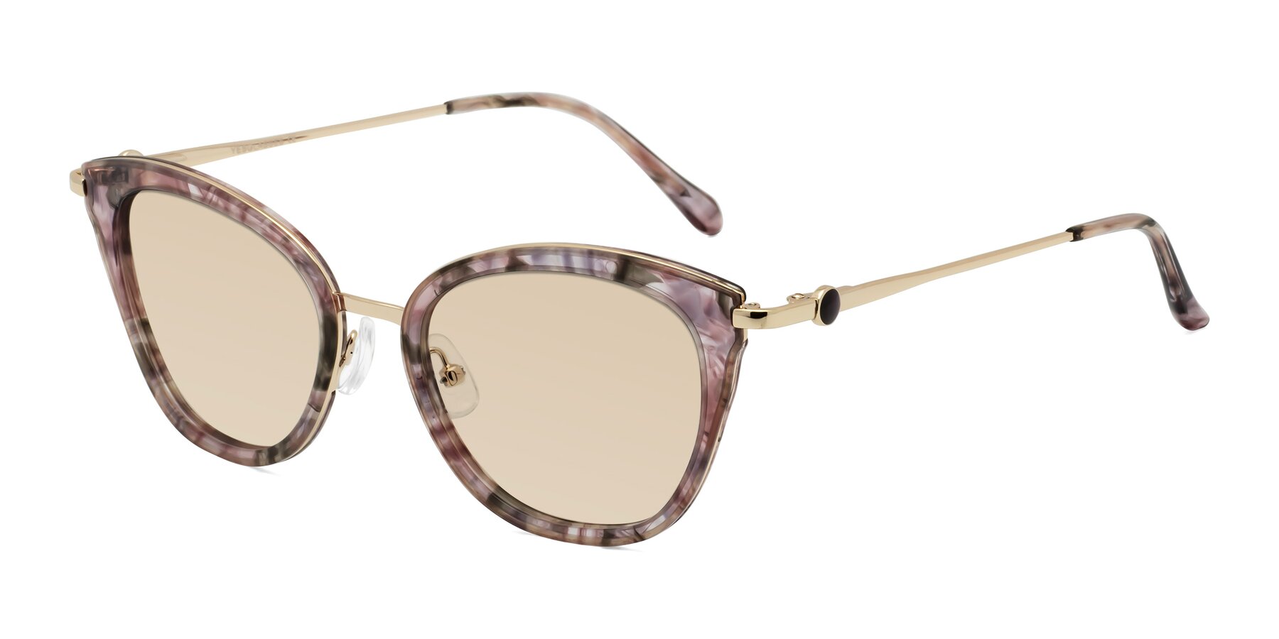 Angle of Zinnia in Purple Floral with Light Brown Tinted Lenses