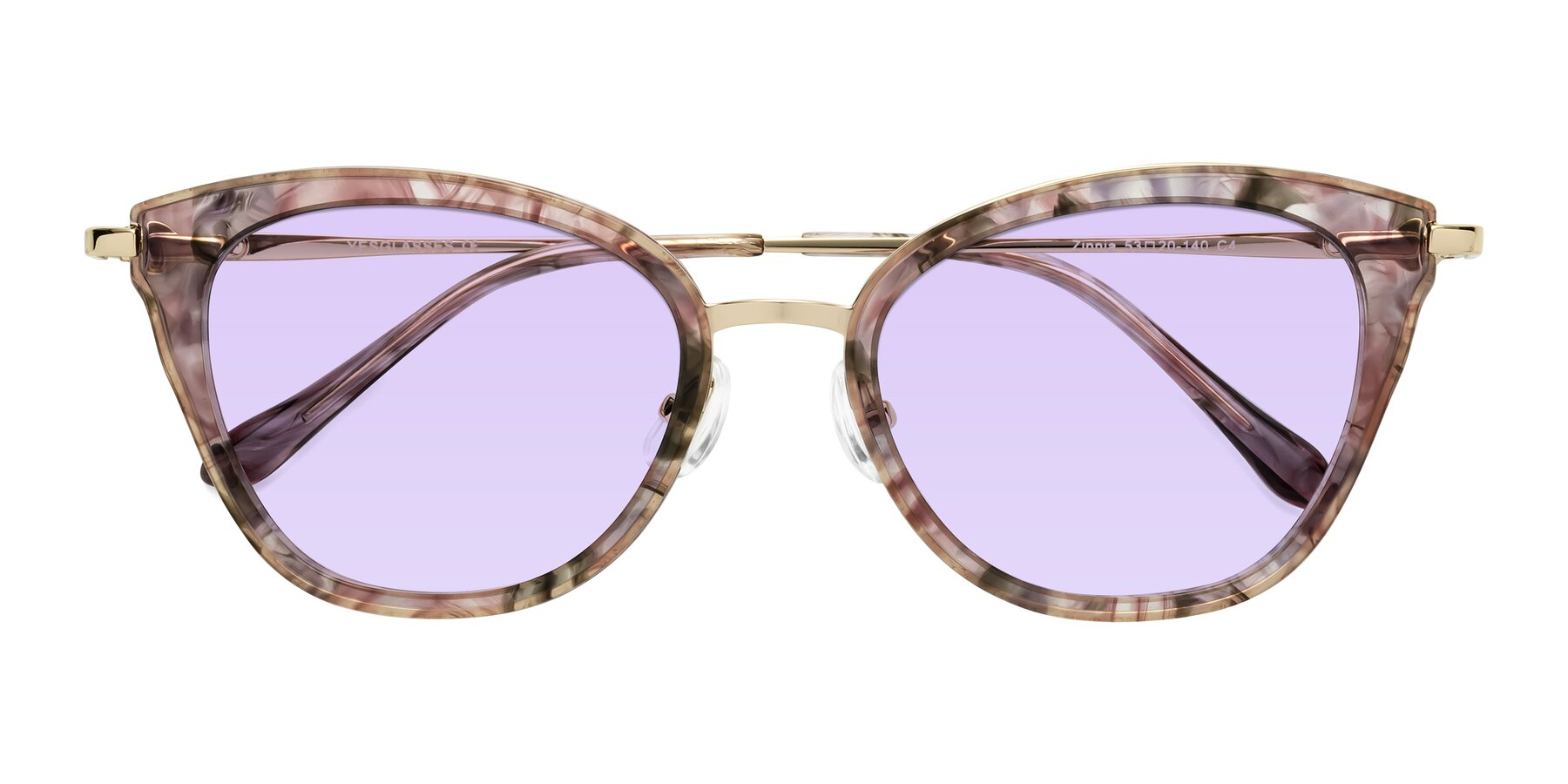 Folded Front of Zinnia in Purple Floral with Light Purple Tinted Lenses