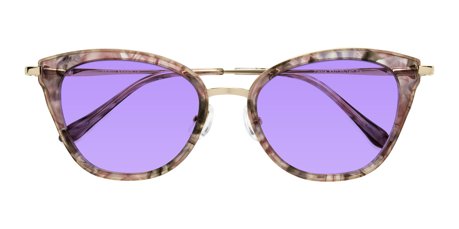 Folded Front of Zinnia in Purple Floral with Medium Purple Tinted Lenses