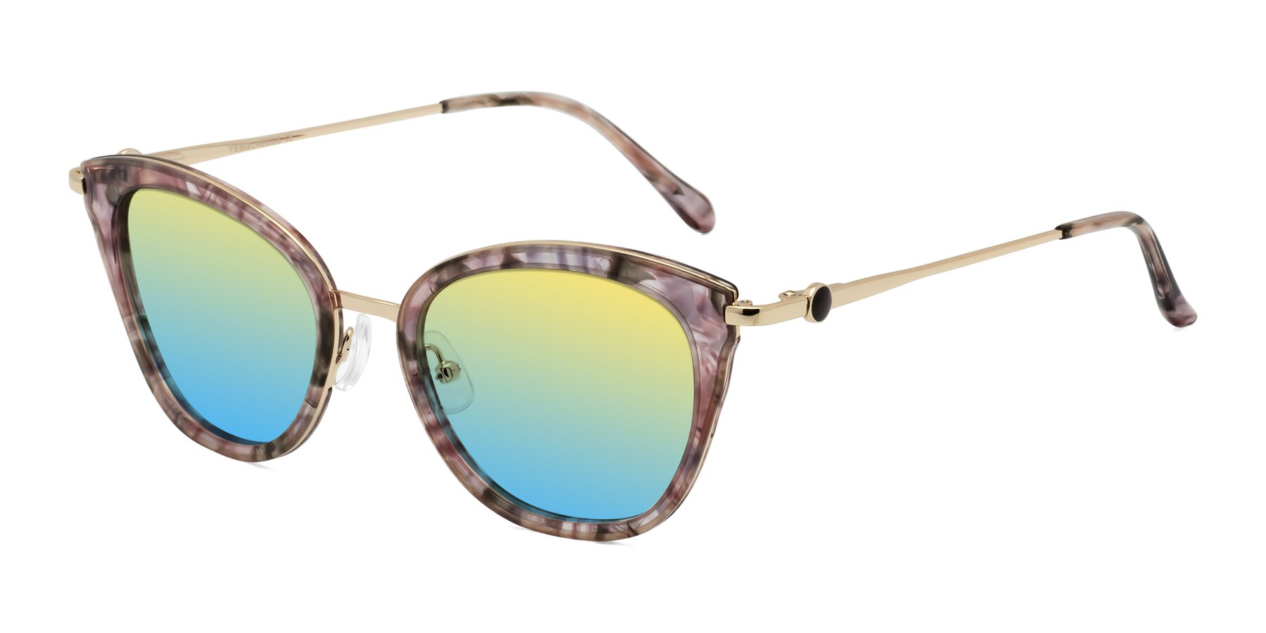 Angle of Zinnia in Purple Floral with Yellow / Blue Gradient Lenses